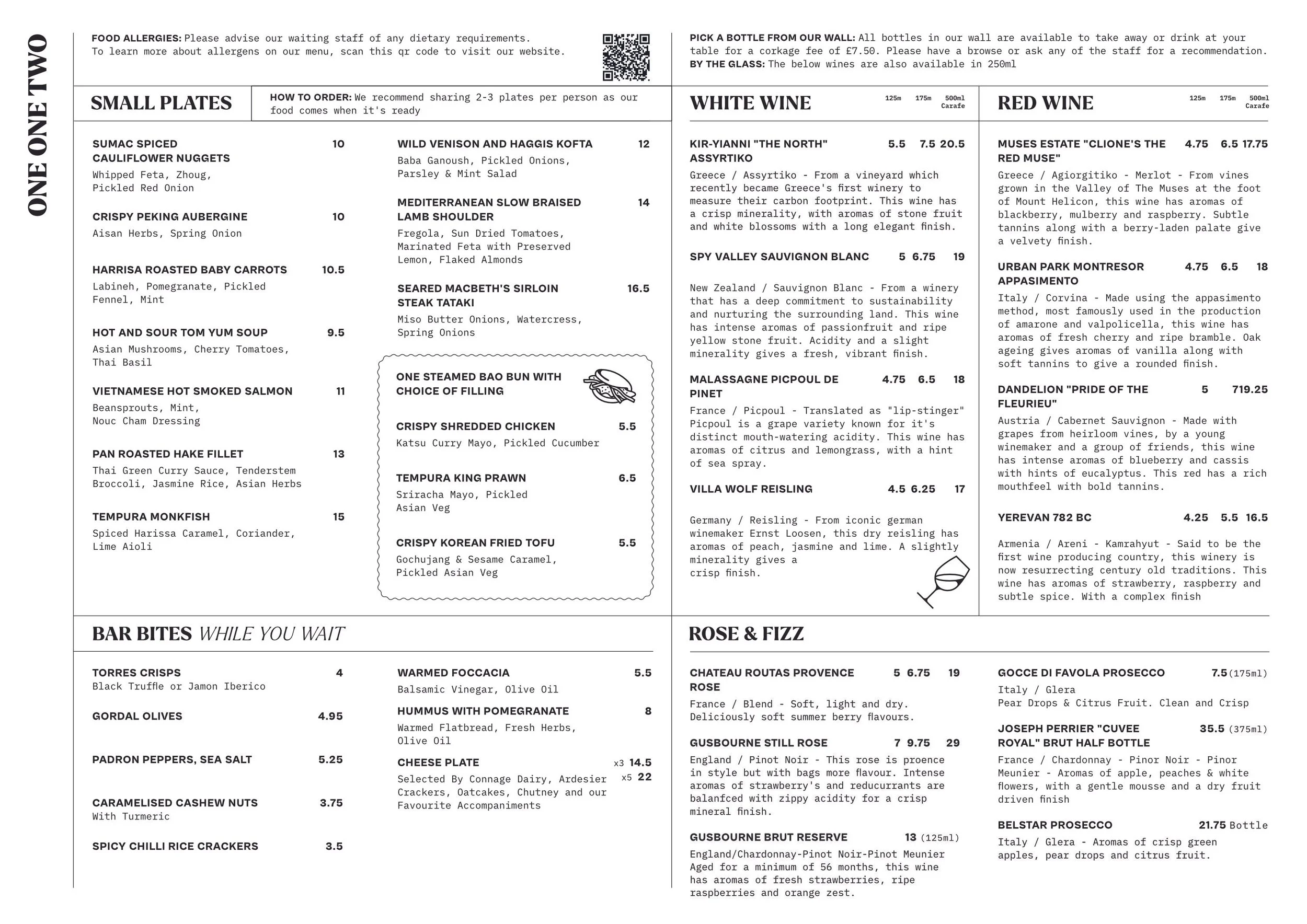One One Two Sample Menu October 2026