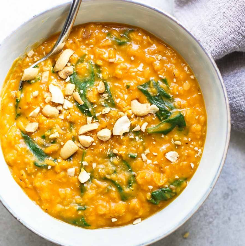 Sopa de Lentejas Rojas y Calabaza