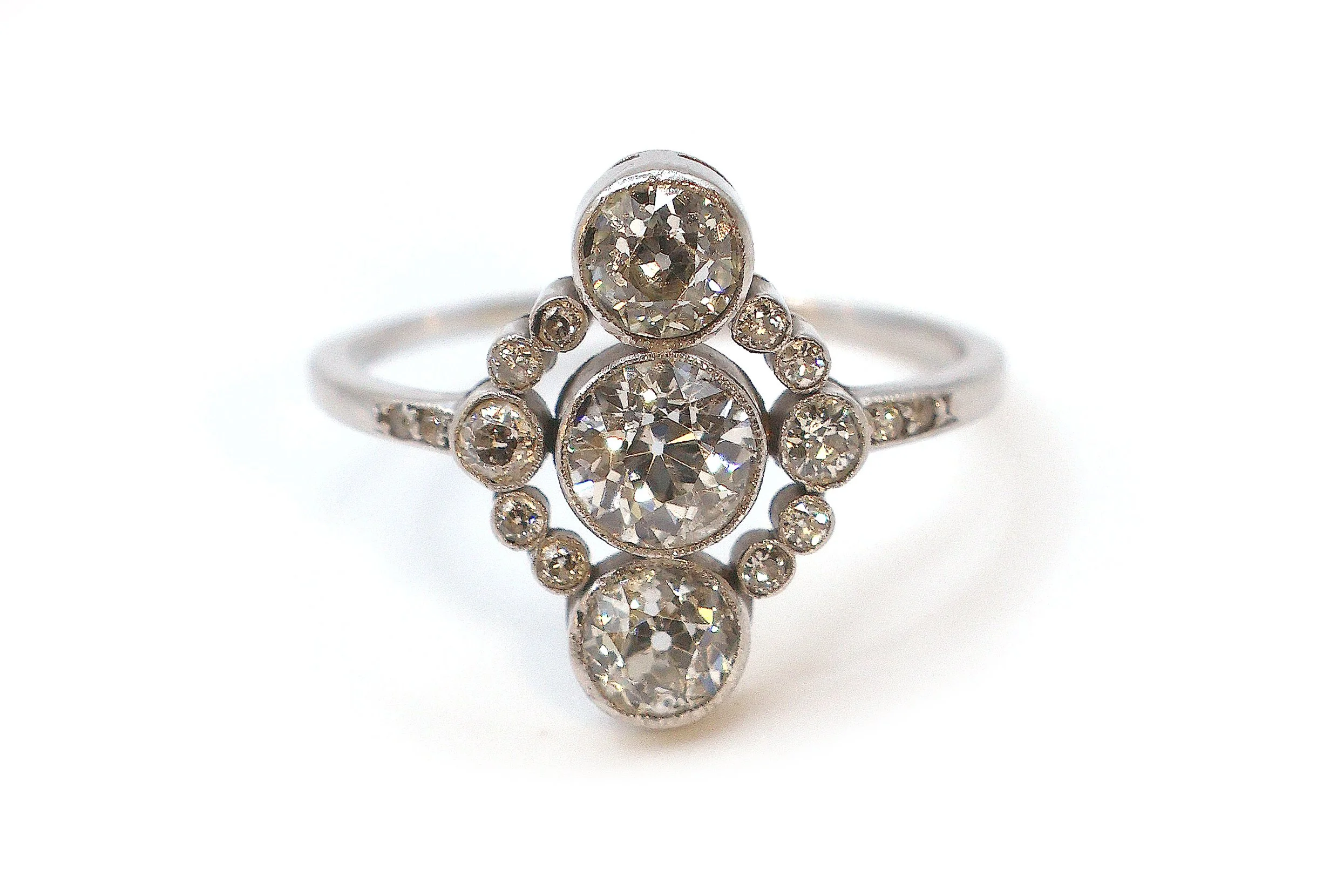 Antique Three Stone 'Navette' Diamond Ring