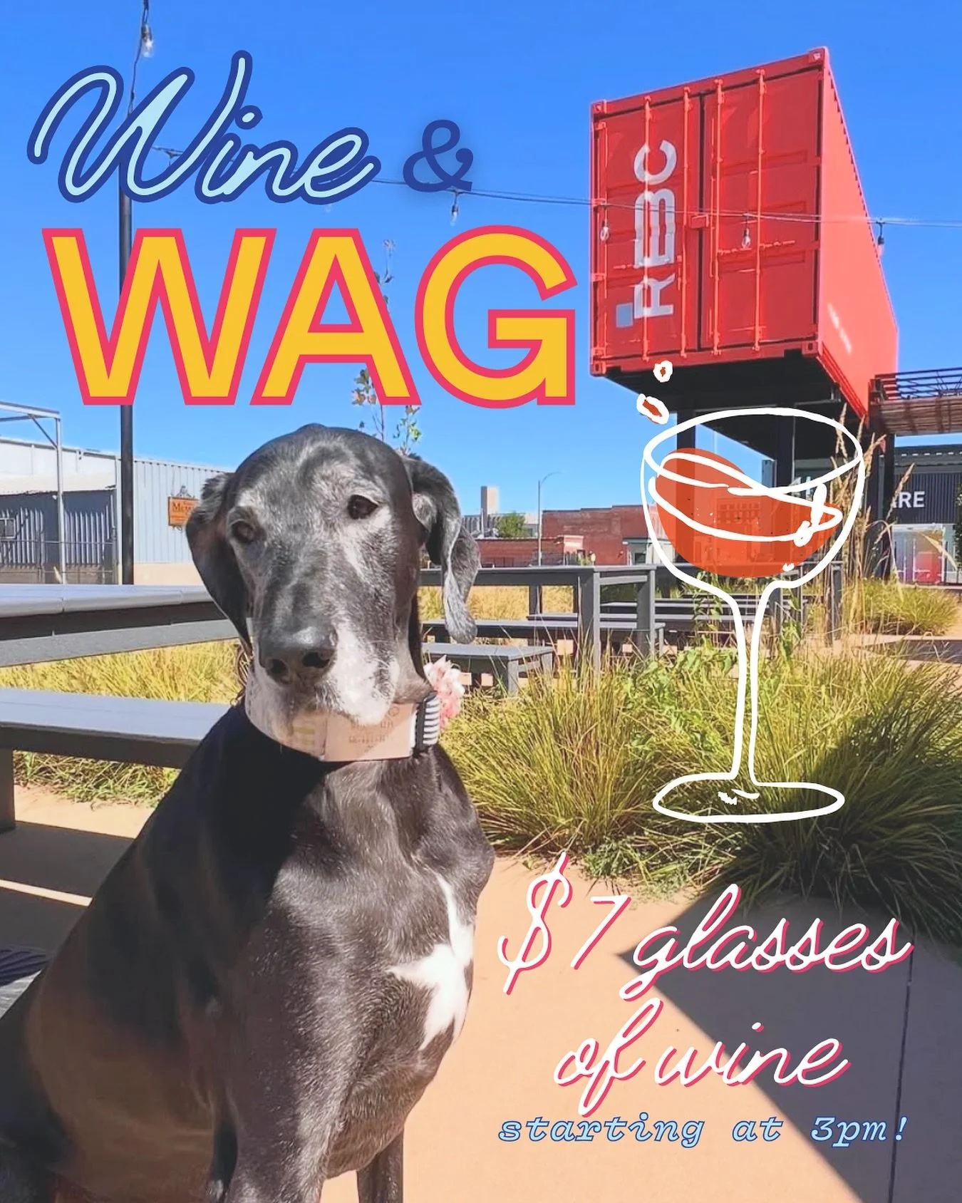 The best way to spend your Wednesday? Definitely enjoying $7 glasses of wine with your bff🐶🥰 A break from the heat couldn&rsquo;t have been better timing, see you at 3pm for Wednesday Wine &amp; Wag!🍷☀️