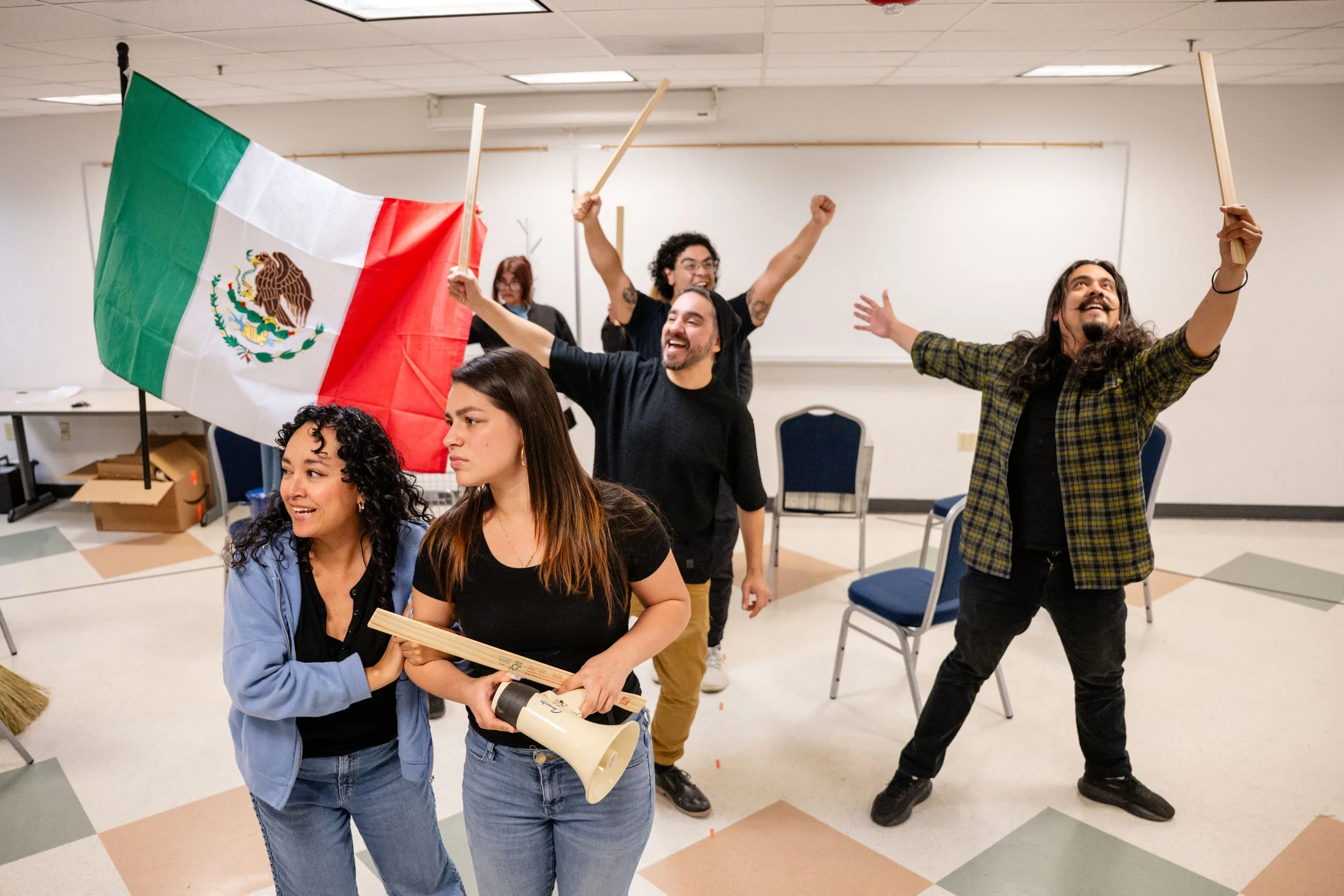 Cast members rehearse a scene of “No Llegamos Aquí Solos” by Yosimar Reyes in San Jose, Tuesday, Jan. 20, 2026. | Thien-An Truong/For the S.F. Chronicle