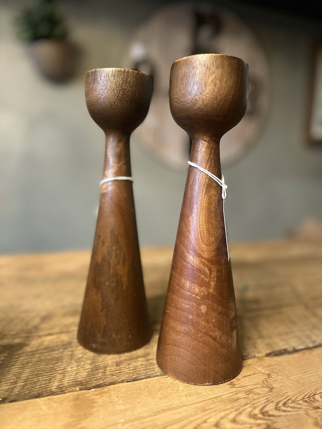 PAIR OF WOODEN CANDLESTICKS