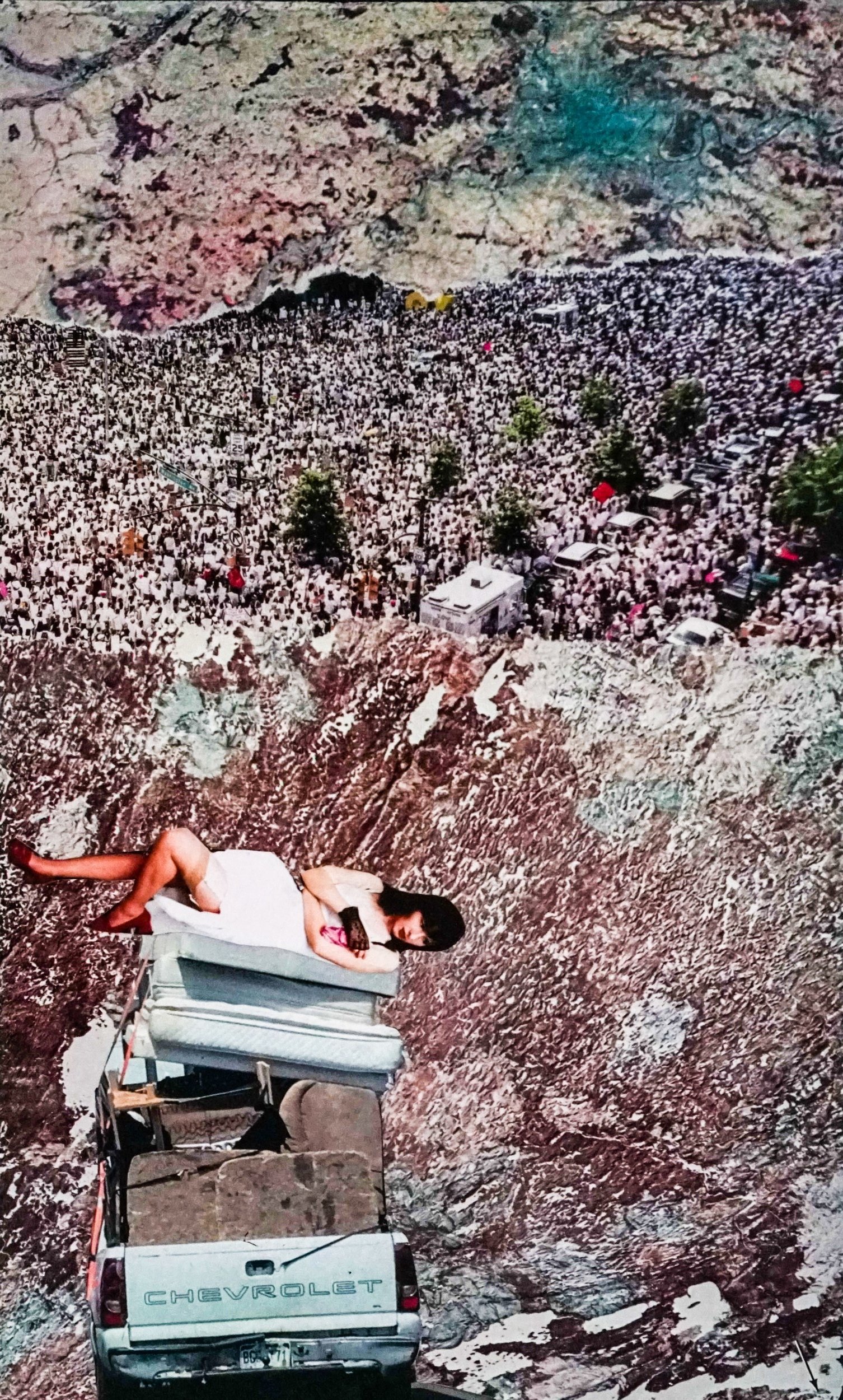 Cruising in Denver, 2021,Collage of mixed printed media and photo by HDS, 7’w x 12”h