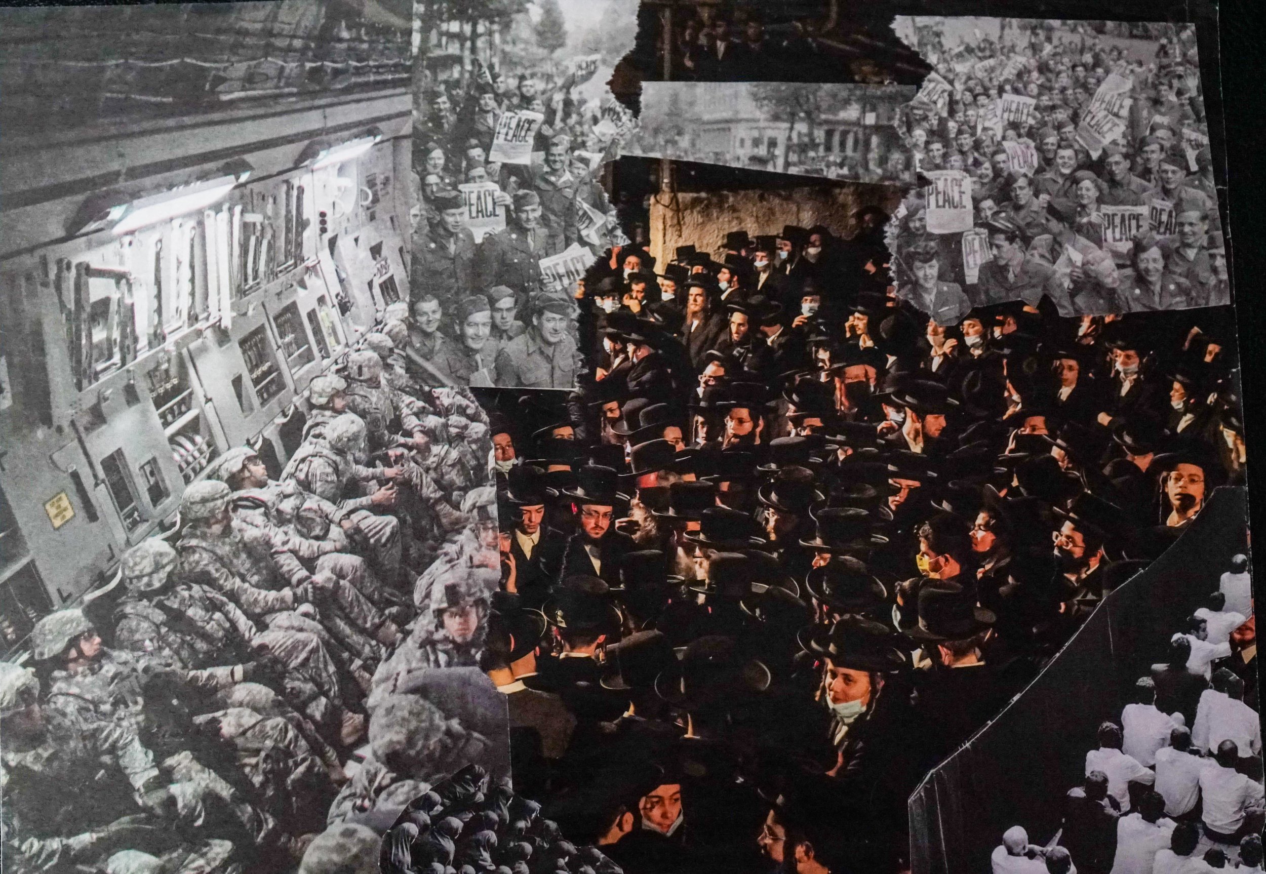 All Wars are the Same, 2023, Collage of Mixed Printed Materials, 12.5”w x 10”h