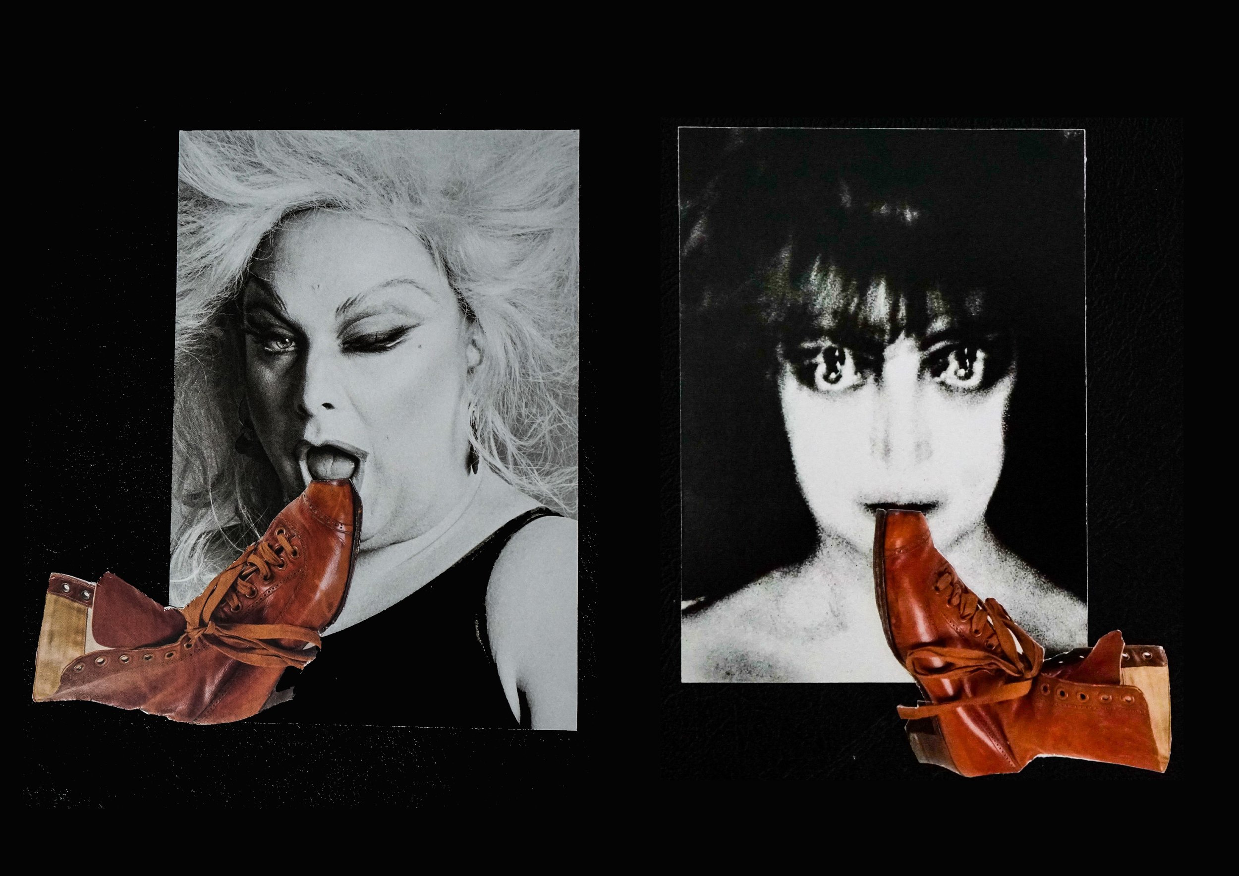 Put your Foot In your Mouth l and II, 2023, Collage of printed materials, ”9”w x 9”h