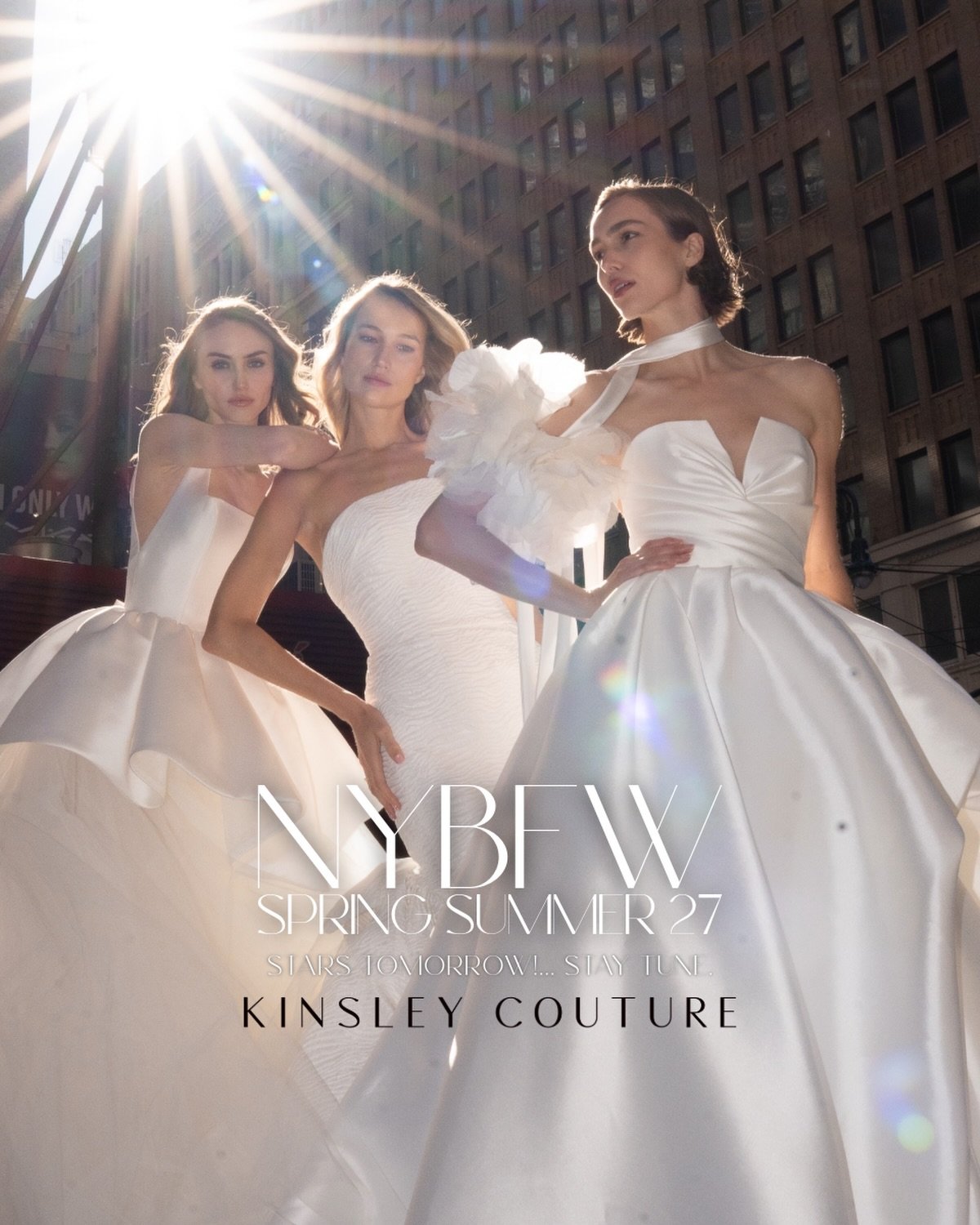 The Best in Bridal Fashion at NYBFW is here! 🤩🤍 experience with us all the new trends for Spring Summer 27. 

#kinsleycouturebridal #bride #california #newyork #nybfw