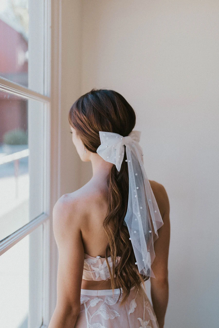 Untamed Petals Penelope Pearl White Mesh Bow Untamed Petals - Penelope Pearl Bow | MaidenWhite main image 3