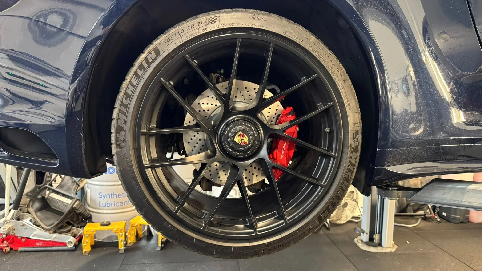 Porsche 911 centre-lock wheel at Miltech Auto Performance