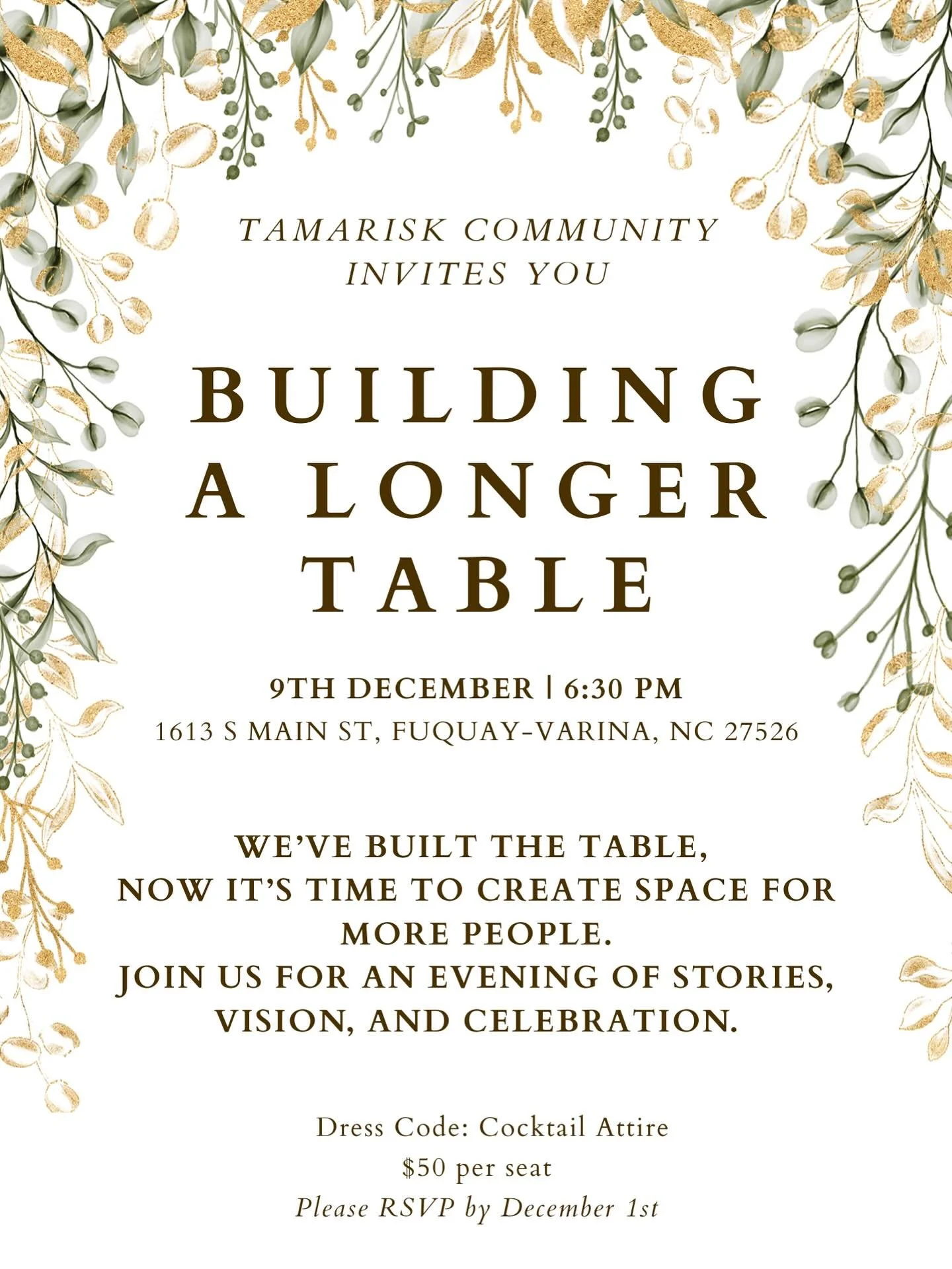 A central part of Tamarisk Community is our weekly dinners we share around the table. It opens the door for friendship, for being known, and for belonging. This year at our end of year banquet, we&rsquo;re inviting you to help us build a longer table