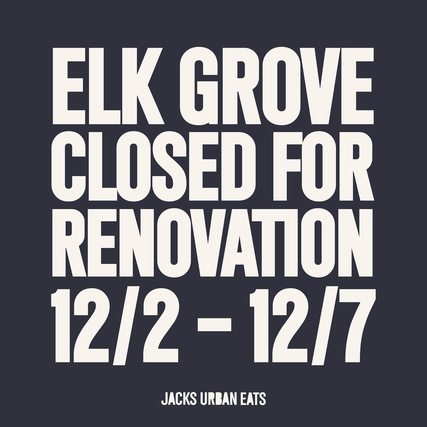 Elk Grove is getting a a makeover just in time for Christmas. 

Sadly good things come to those who wait, so we will be closed from today 12/2 until Saturday 12/7.
Can&rsquo;t wait to share the new look with you all!