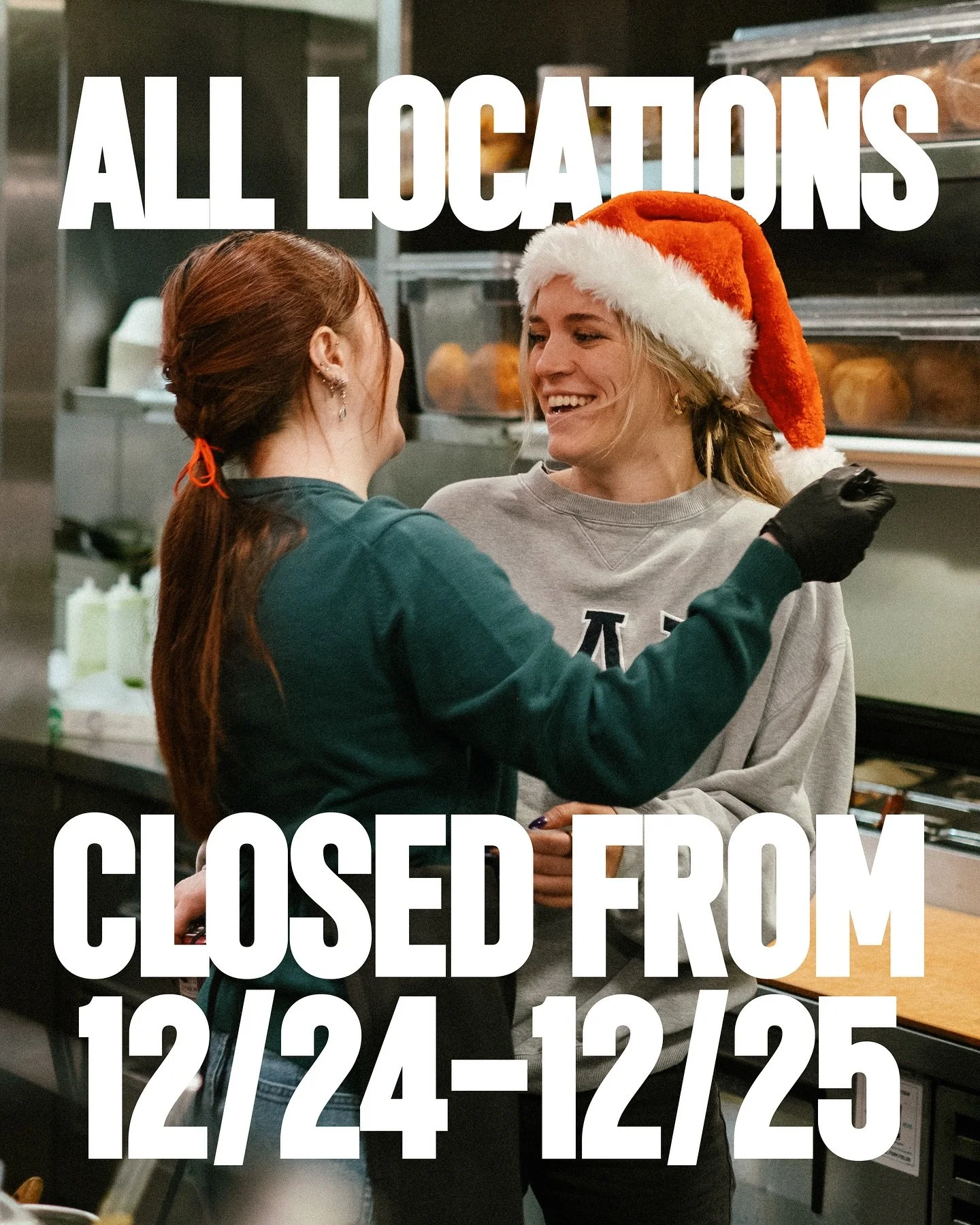 Merry Christmas week everyone!

Just a little heads up that all locations will be closed Christmas Eve and Christmas Day to allow our team to celebrate with their friends &amp; family.

If you&rsquo;ve placed an order for any of our holiday catering 