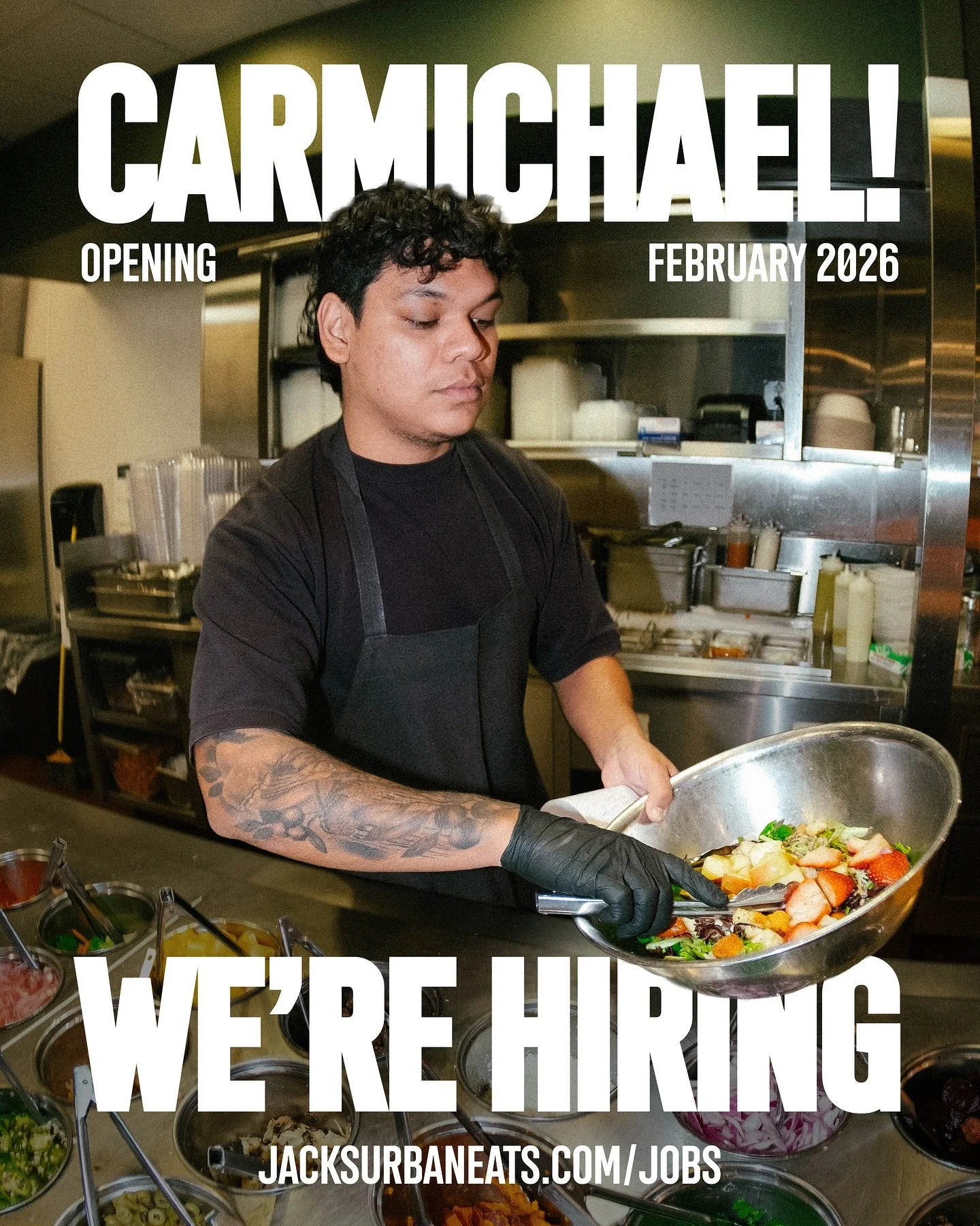 The opening of our new location is right around the corner and we are now accepting applications for front of house and back of house staff!

We&rsquo;ll be opening at 4005 Manzanita Ave
Visit our website at JacksUrbanEats.com/Jobs and select Carmich