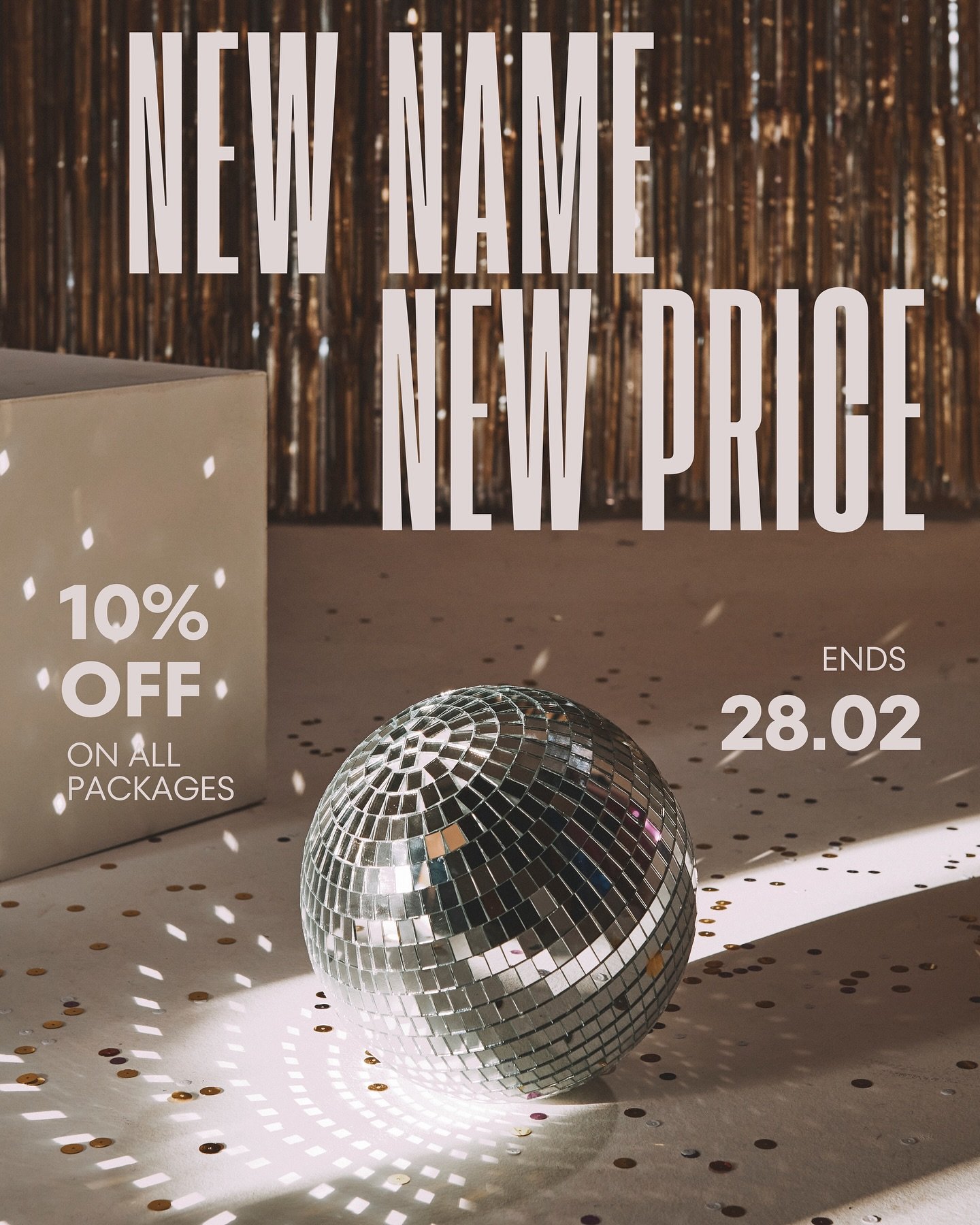 🪩REBRAND PROMO

We&rsquo;re celebrating our rebrand with 10% off all packages when you book by the end of the month! 

🔒Lock in your event, even if it&rsquo;s months away, and take advantage of this limited-time offer.