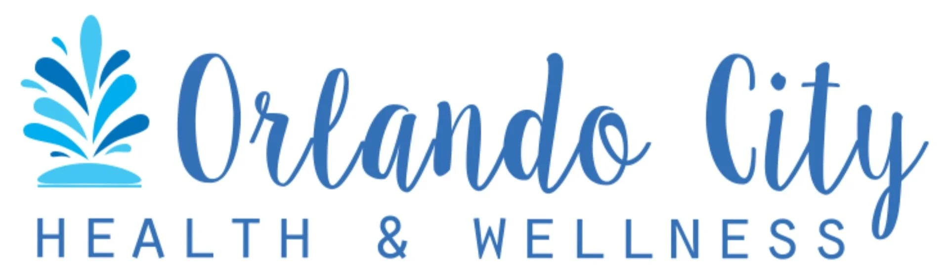 Logo for Orlando City Health & Wellness with blue stylized water fountain icon and blue text.