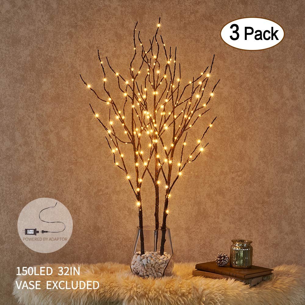 Amazon - Hairui Lighted Willow Branches Brown with Fairy Lights
