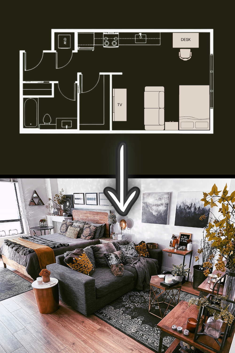 Studio Apartment Tour: My New 500 Sq Ft Studio + Layout Ideas + Moody ...