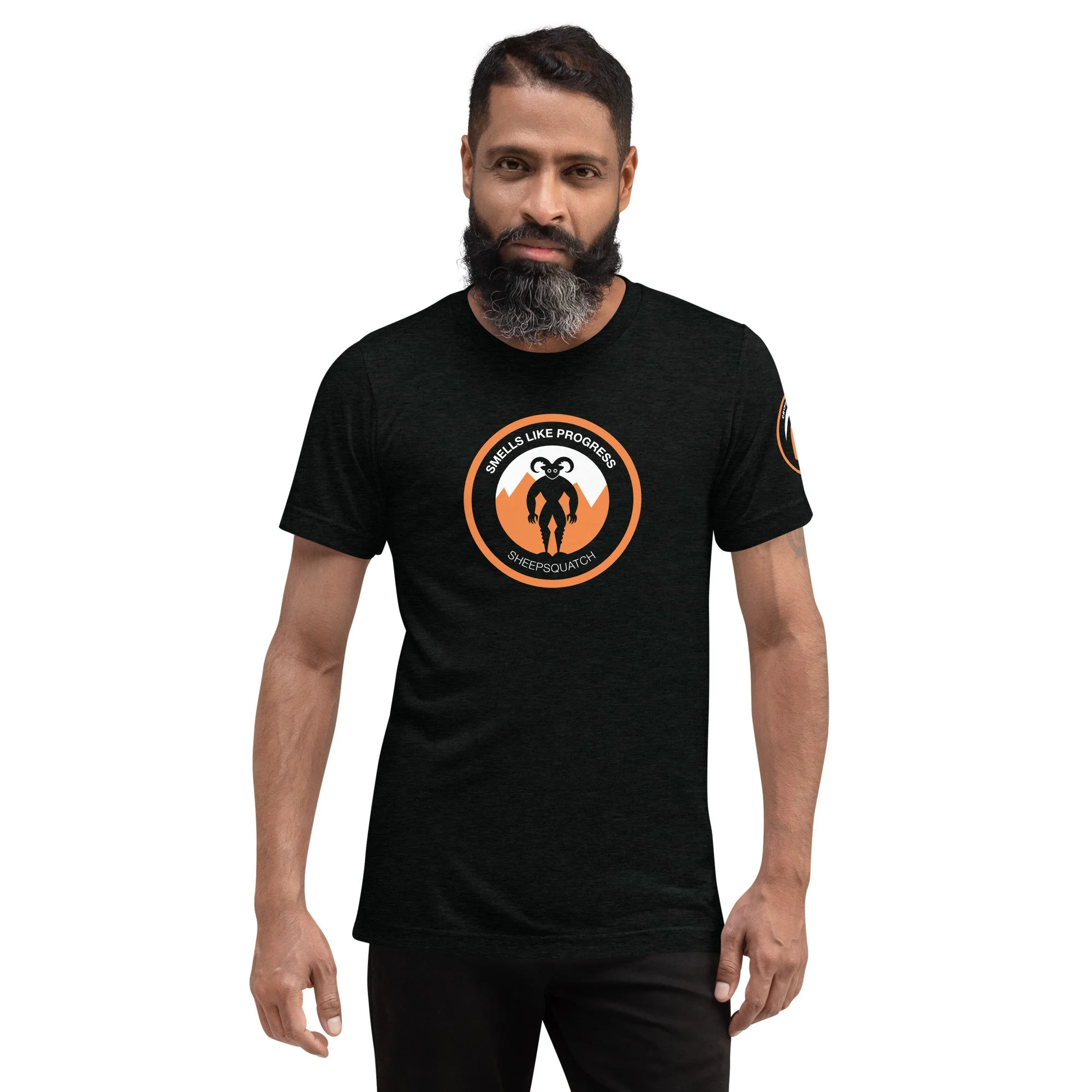 SheepSquatch - Orange on Black Tee