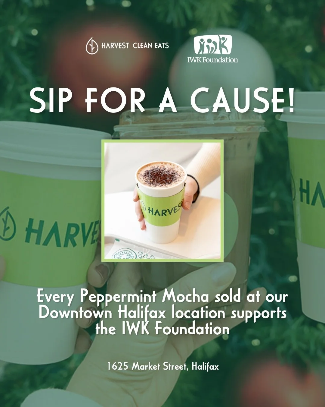 💚 HARVEST + IWK Foundation 💚

This holiday season, our Downtown Halifax location is proud to support the IWK through our Season of Giving. 50&cent; from every Peppermint Mocha sold between Nov 18 and Jan 31 will support the @iwkfoundation, helping 