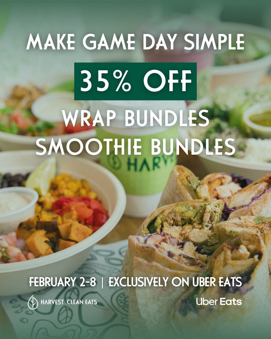 Game day plans? We&rsquo;ve got food covered 🏈

From Feb 2-8, enjoy 35% off our Wrap Bundle and 35% off our Smoothie Bundle on Uber Eats.

Easy ordering. Fresh, made-from-scratch meals. Less prep, more time to watch.

Now available on @ubereats.
