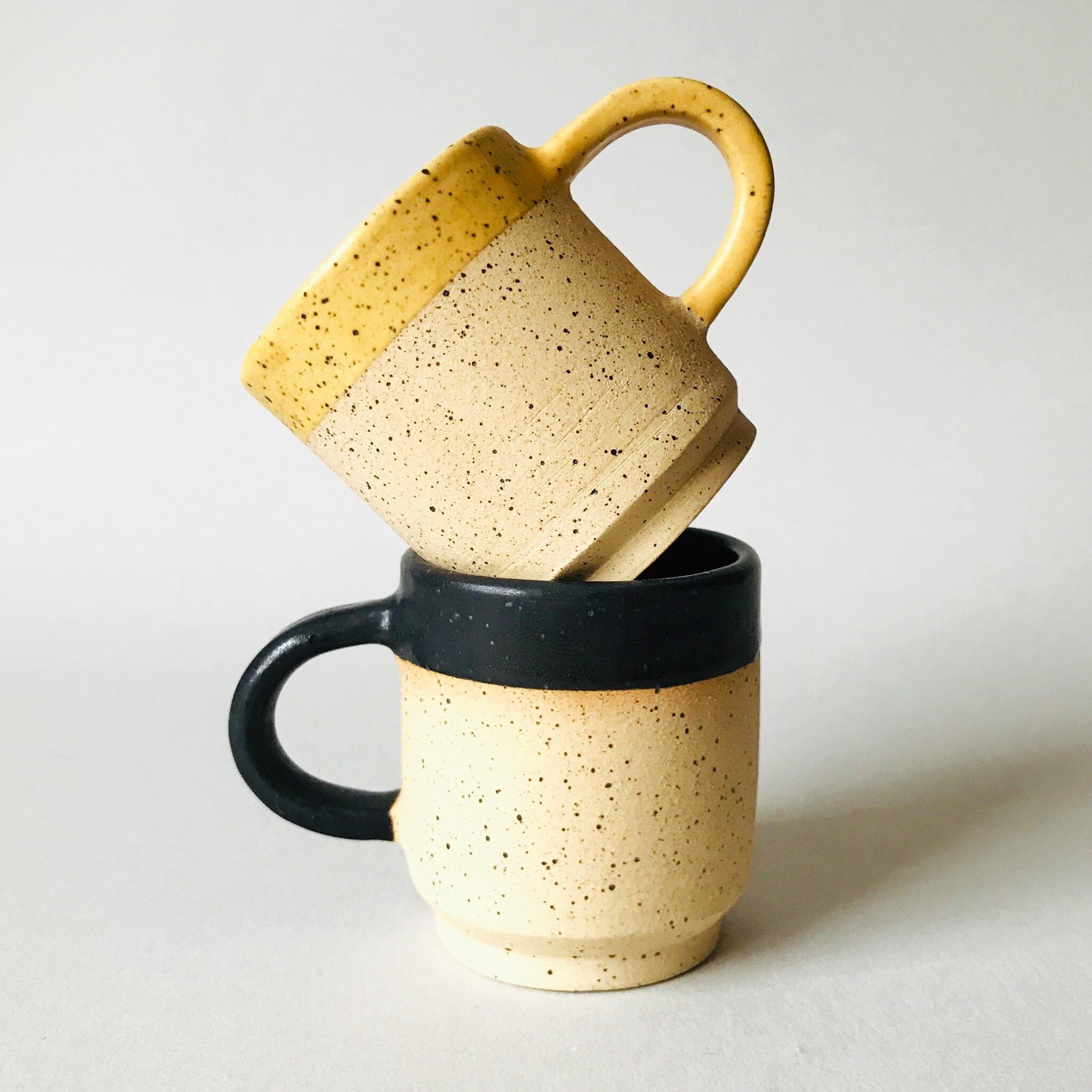 Tiny, mini, short, pretty little cup with a handle. Available in two colours with matte glaze: Black and Goldenrod. 
&hellip;
#espresso #coffee #mug #ceramic #handmadehomegoods #pottery