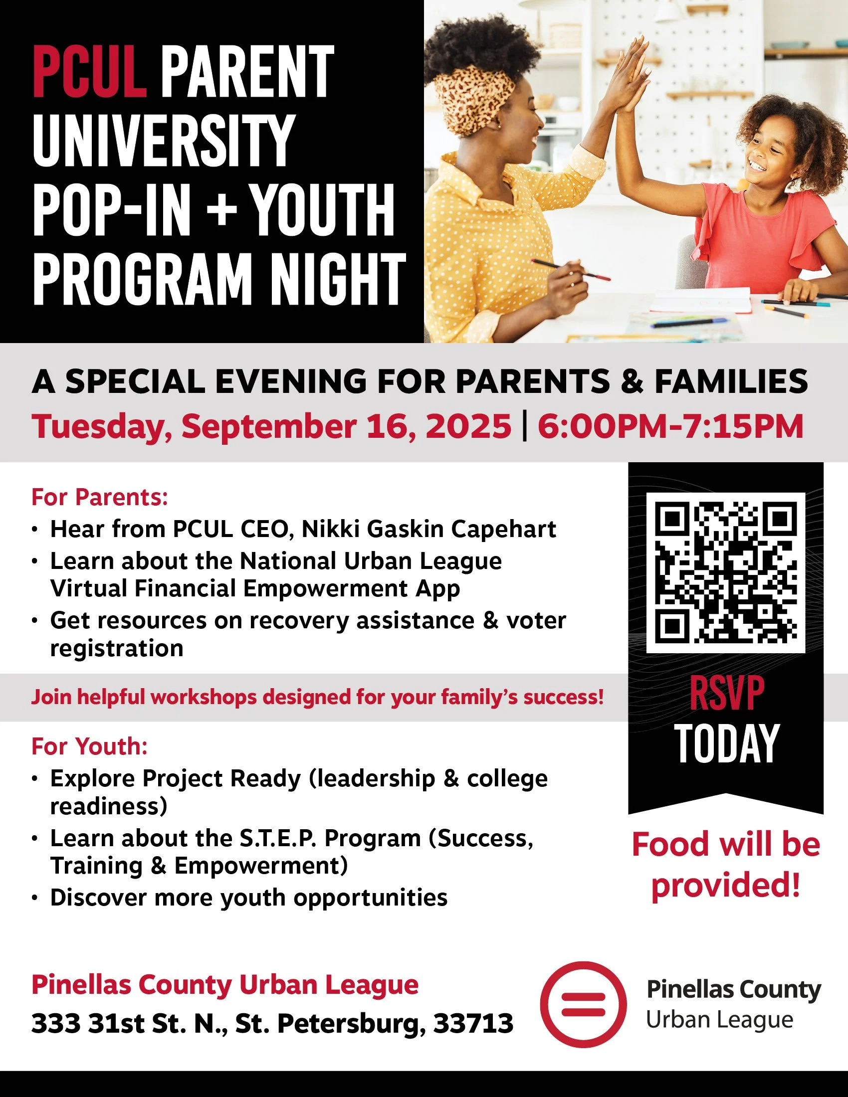 PCUL Parent University Pop-In + Youth Program Night