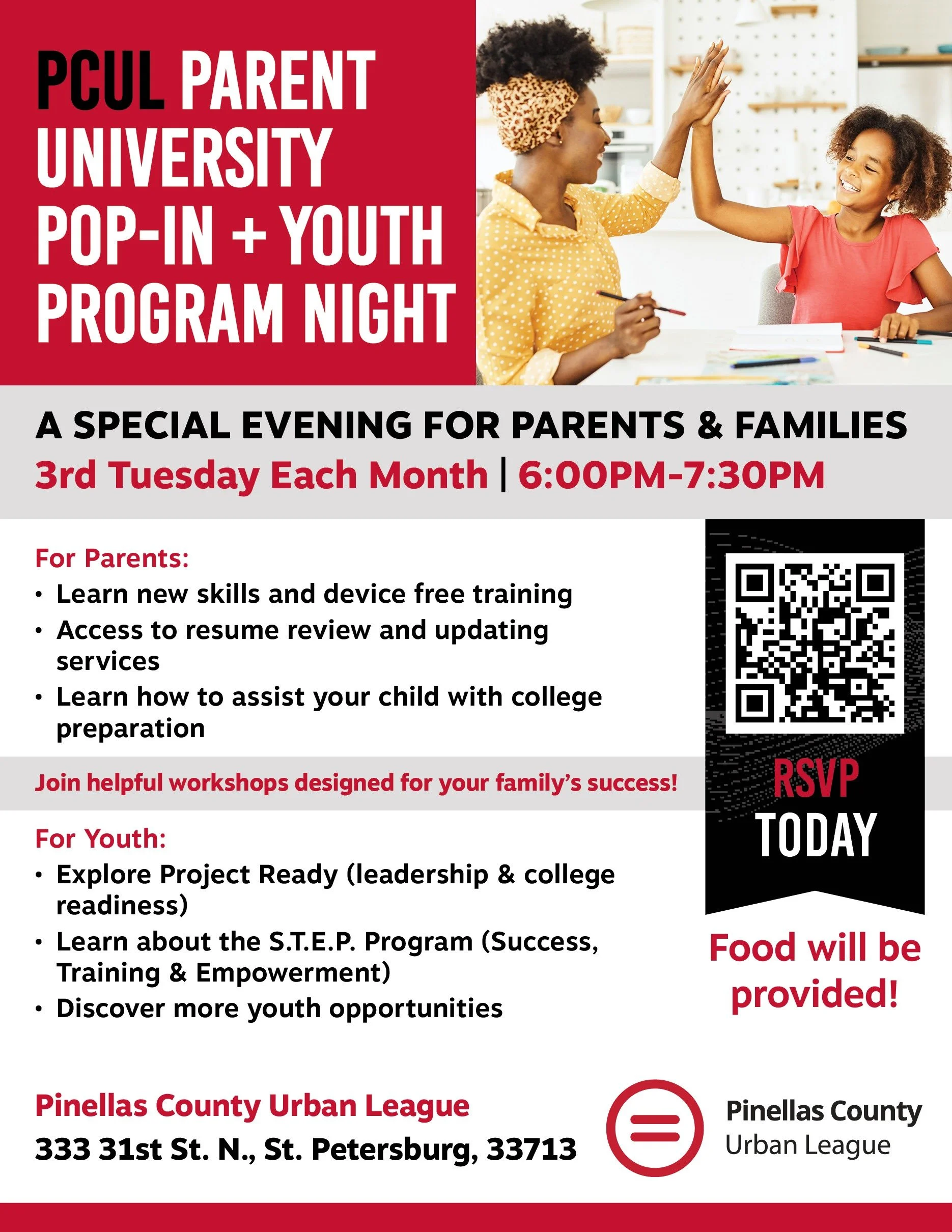 PCUL Parent University Pop-In and Youth Program Night