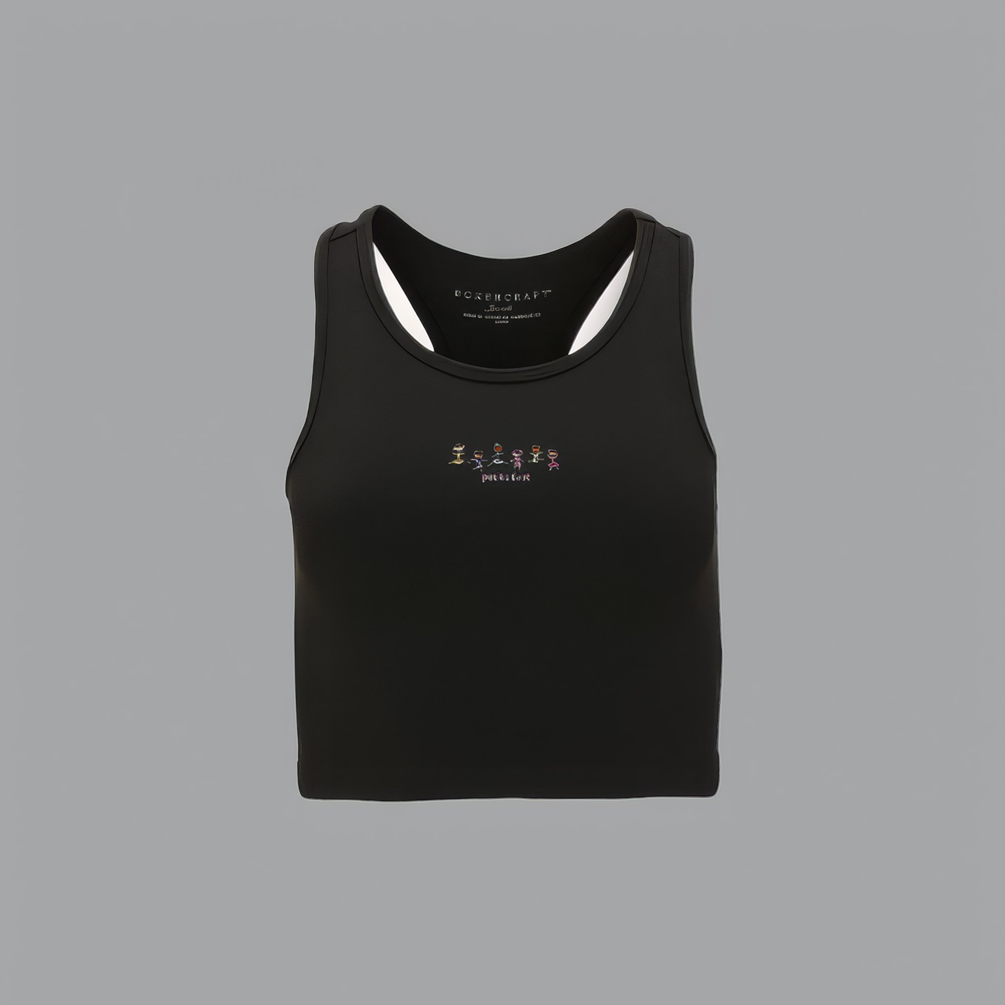 Petite Feet Dance black Zen Sport tank top with colorful Petite Feet dancer logo