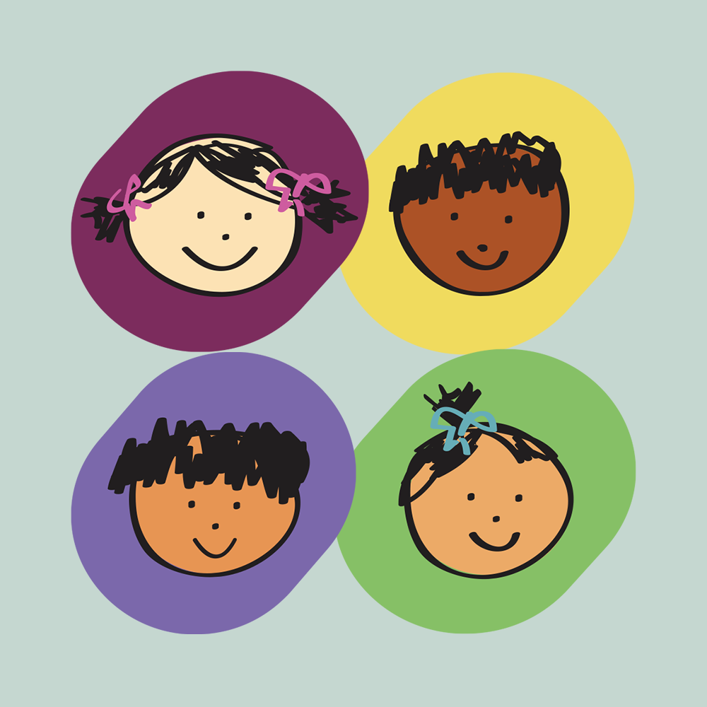 Illustrations of diverse smiling children representing inclusive creative dance and joyful movement for young children at Petite Feet Dance