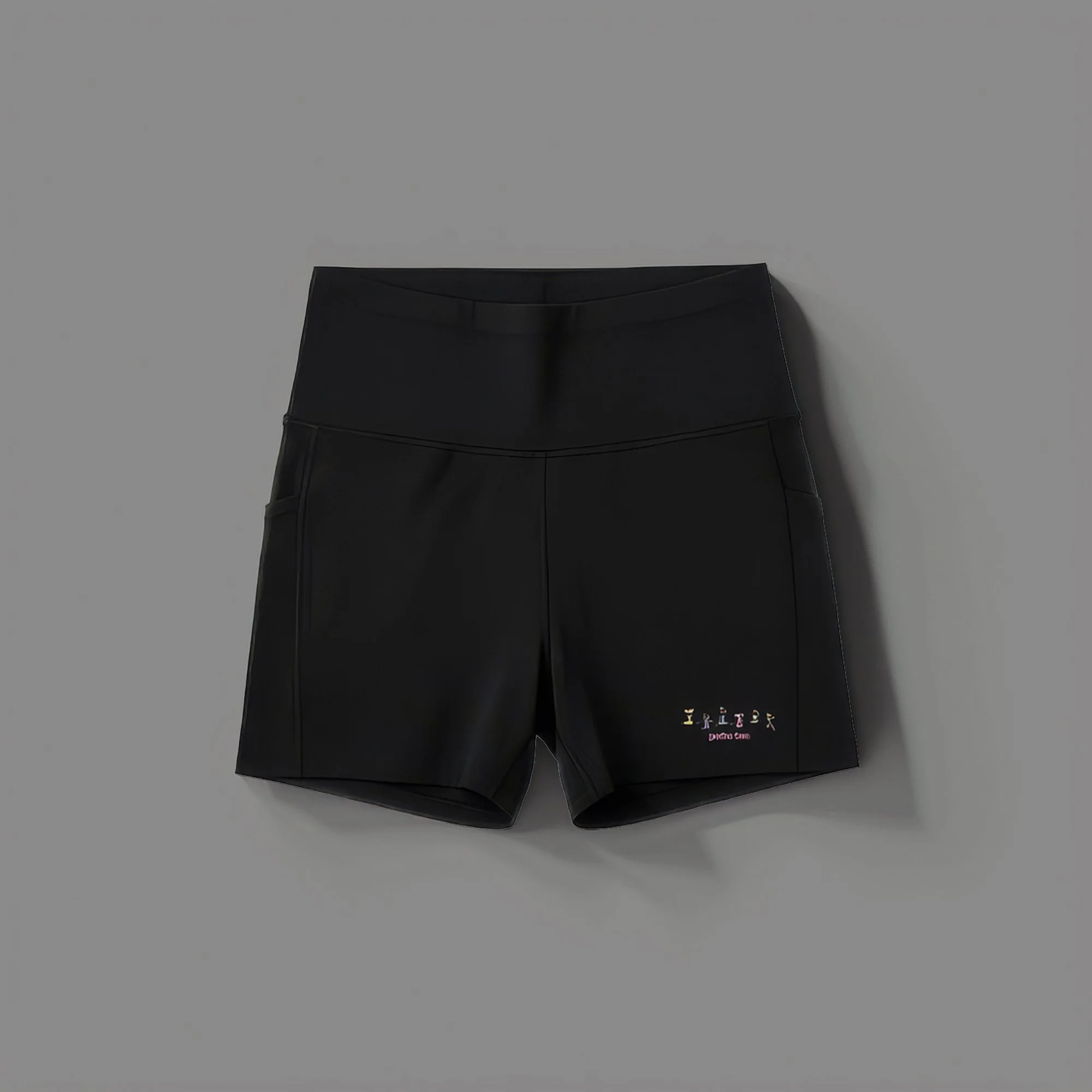 Petite Feet Dance black Zen Sport shorts with colorful dancer logo and side pockets