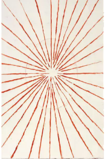 Red radial lines emanating from a central point outdoors in a field.