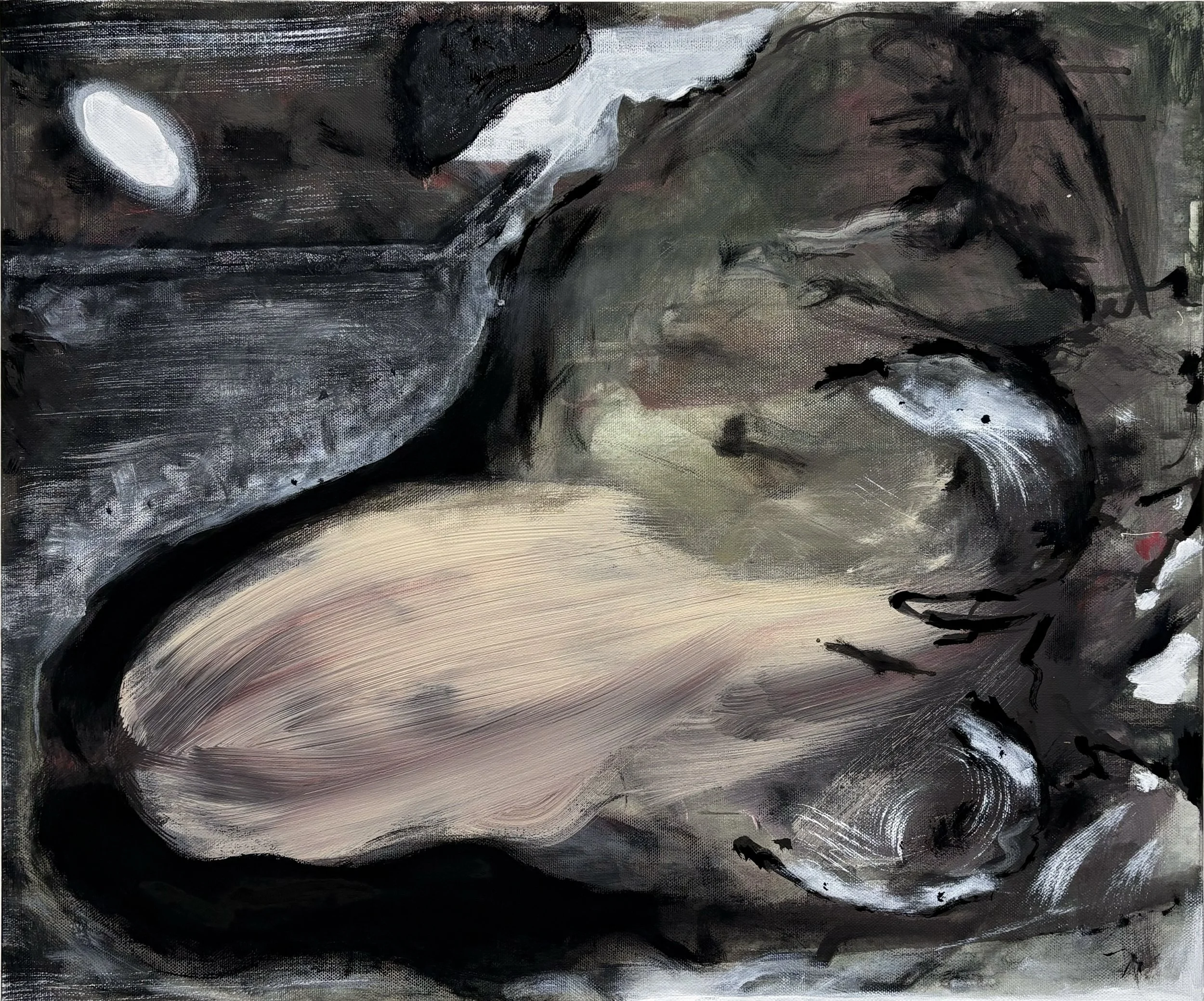Moonlight, 2025. Acrylic, gouache and ink on canvas — 50.8 x 76.2 cm
