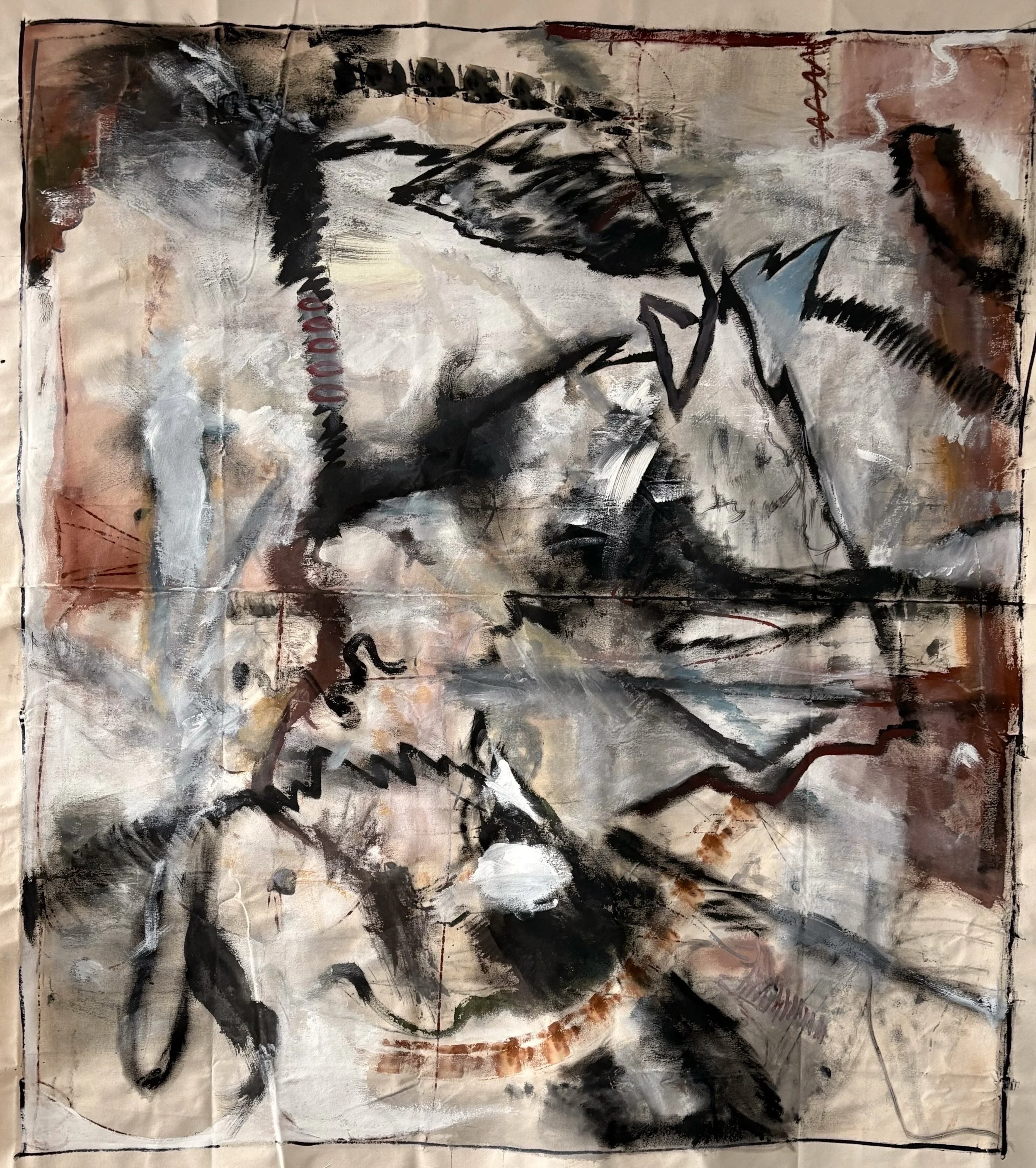Robin, 2025. Acrylic on canvas — 200 × 183 cm
. Collaboration with IChin Liao. Created in residence at Cove Park, Scotland.