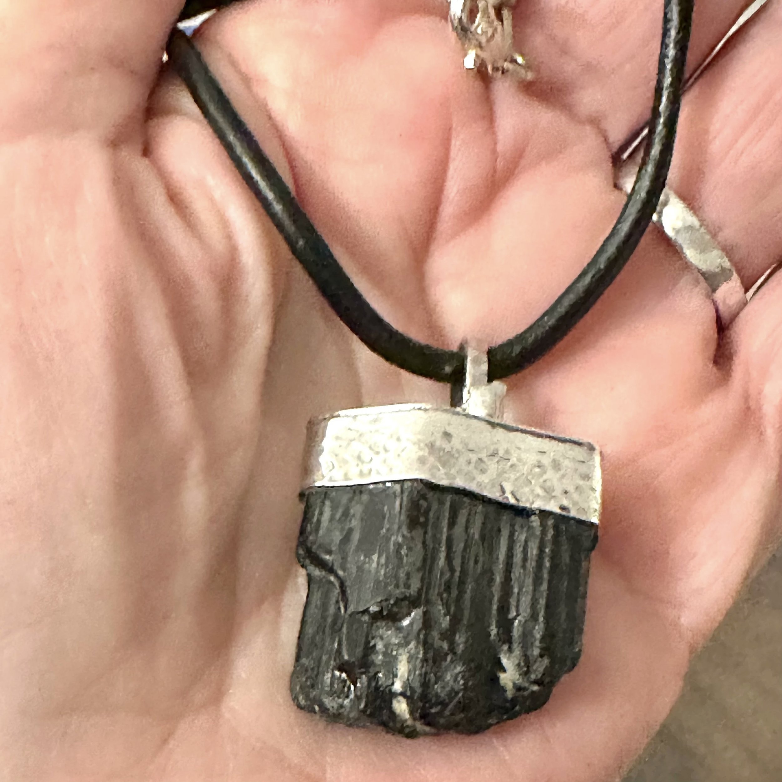 Black tourmaline silver pendant