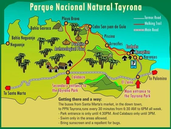 Tourist Map of Parque Tayrona