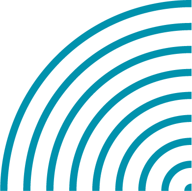 Concentric circles cut off in a quarter so they radiate out of a corner