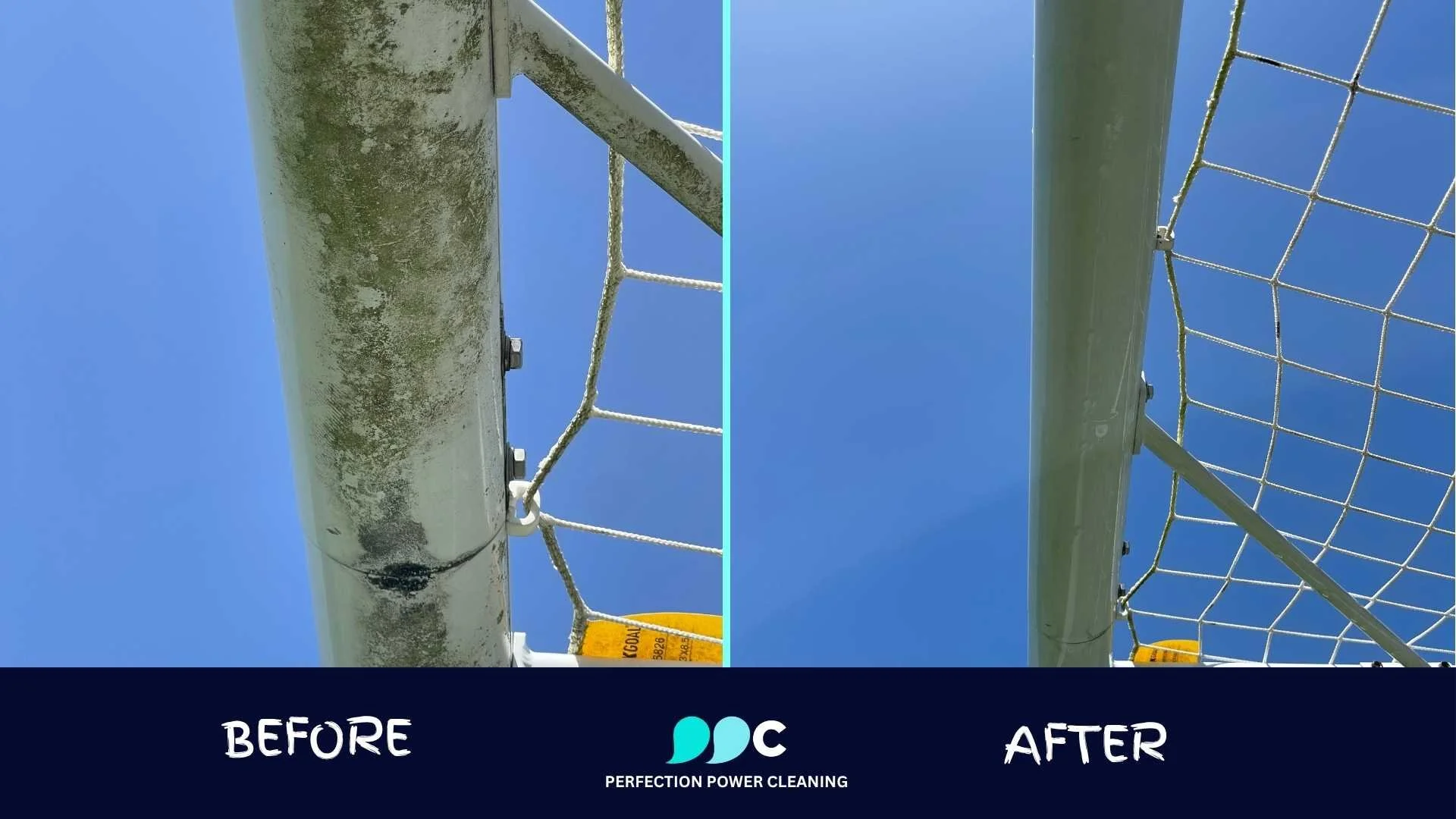 Before and after Soccer Goal Cleaning in Orlando