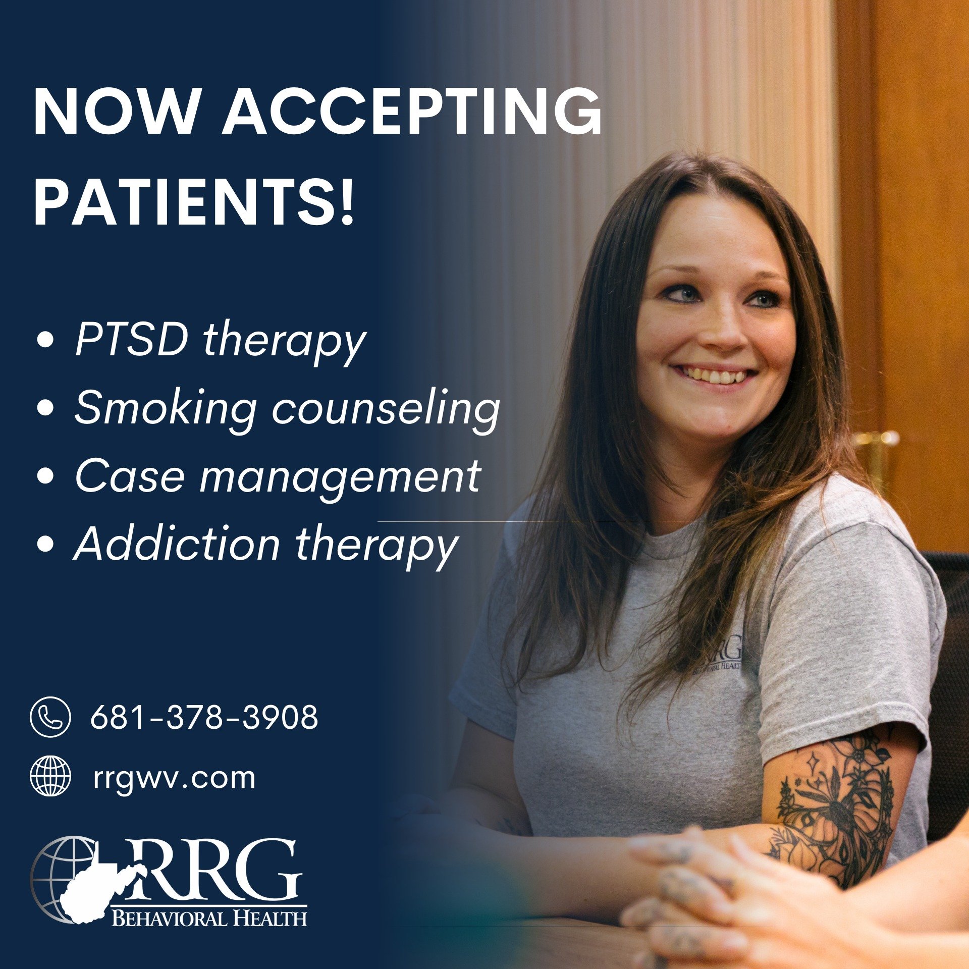 New patients are welcome at our Huntington and Elkins facilities! 

Our team is dedicated to supporting you through each phase of recovery. Begin your path to a healthier, addiction-free life by contacting us today. 

Explore our services at rrgwv.co