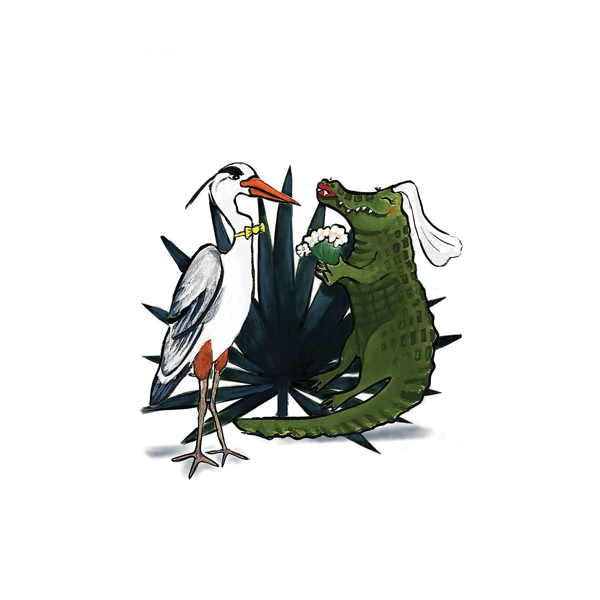 An alligator married an egret in the bayou. The rest is history. 📷@ah_lovestories 

#watercolorweddinginvite #brandillustration #weddingtrends2024 #weddingstationary #uniqueweddingstationary