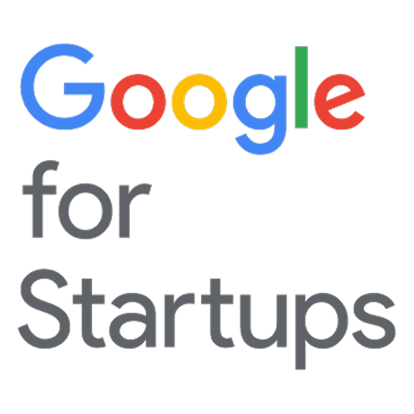 Google for Startups logo with the word “Google” in multicolored letters and “for Startups” in gray text below.