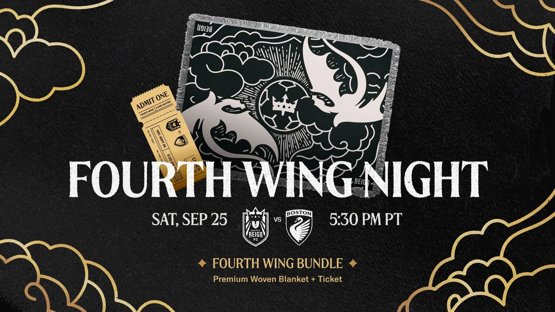 Fourth wing night graphic that features a branded blanket and ticket