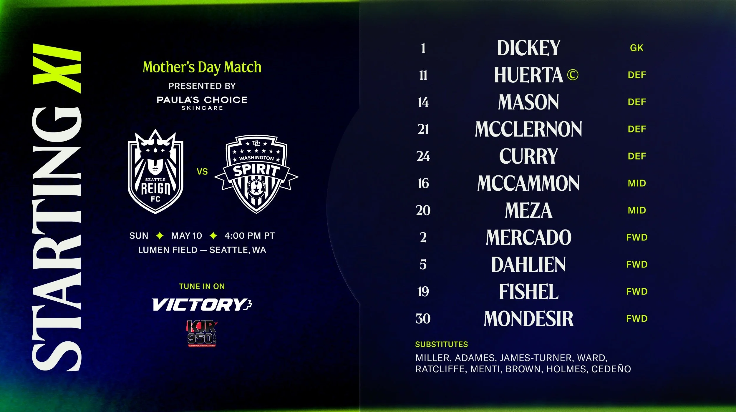 Starting XI: Reign FC vs. Washington Spirit