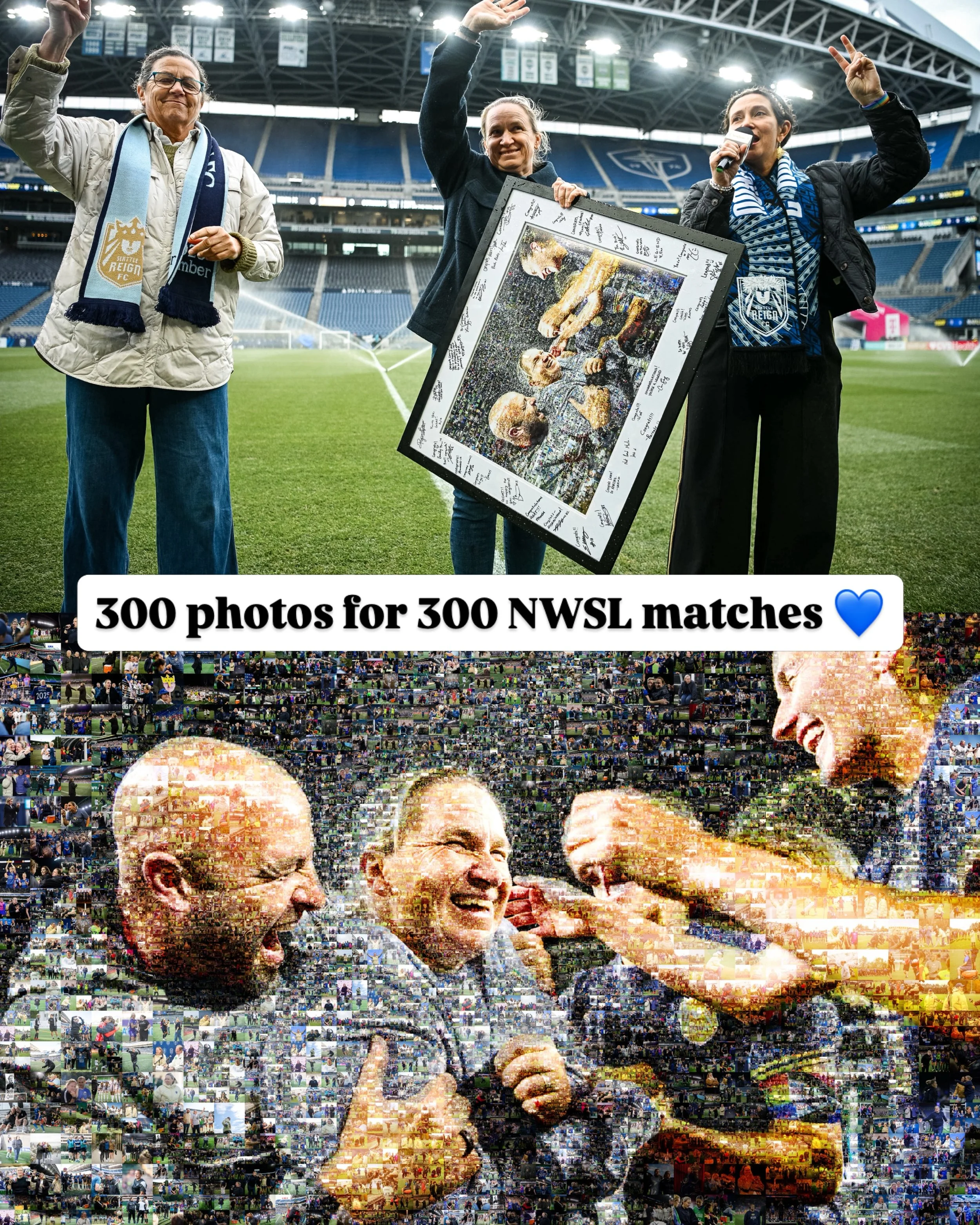 Commemorating 300 @nwsl matches on her birthday 💙

In honor of becoming the first NWSL head coach to reach 300 matches, Laura Harvey was presented with a framed photo from her 100 regular season wins milestone composed of 300 photos from her years w