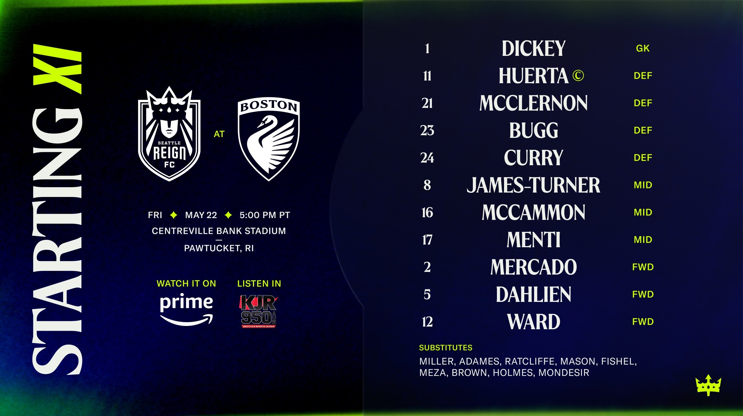 Starting XI : Reign FC at Boston Legacy FC