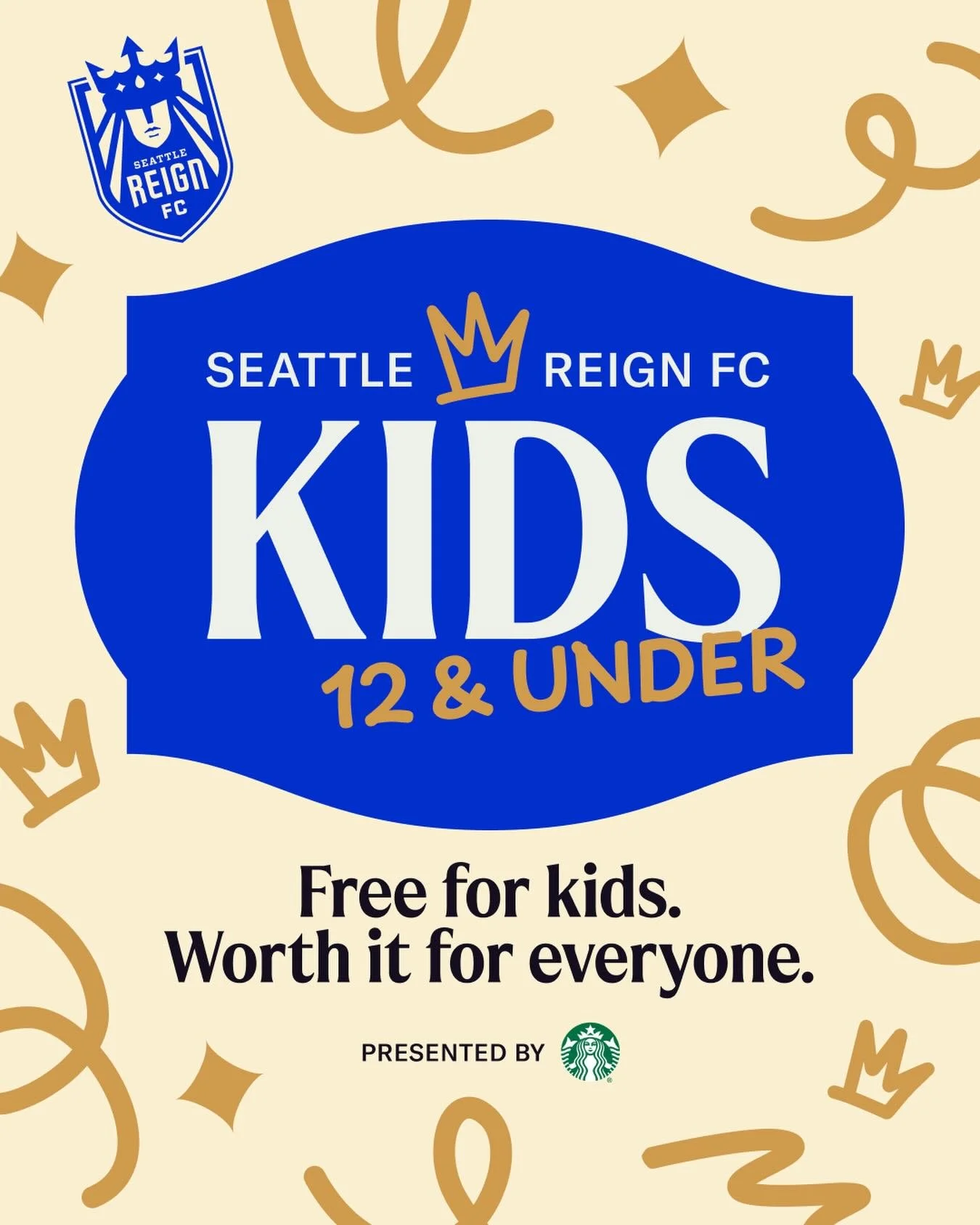 The next generation starts here 💙

With Kids 12 &amp; Under Free, presented by @starbucks, fans can purchase one adult ticket and bring up to five kids ages 12 and under for FREE! Choose from six upcoming home Reign FC matches. 

Bring the family. S