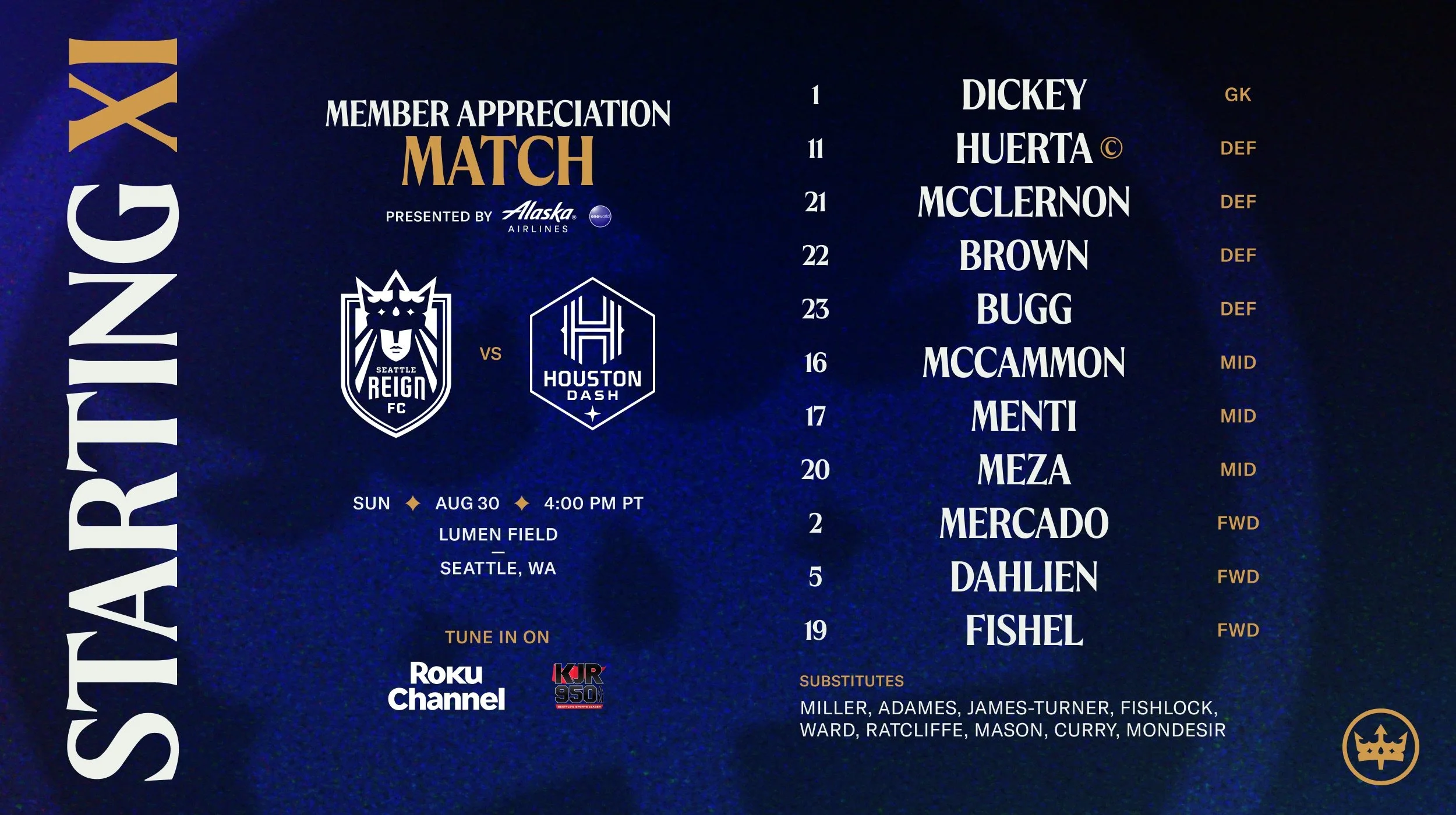 Starting XI: Reign FC vs. Houston Dash