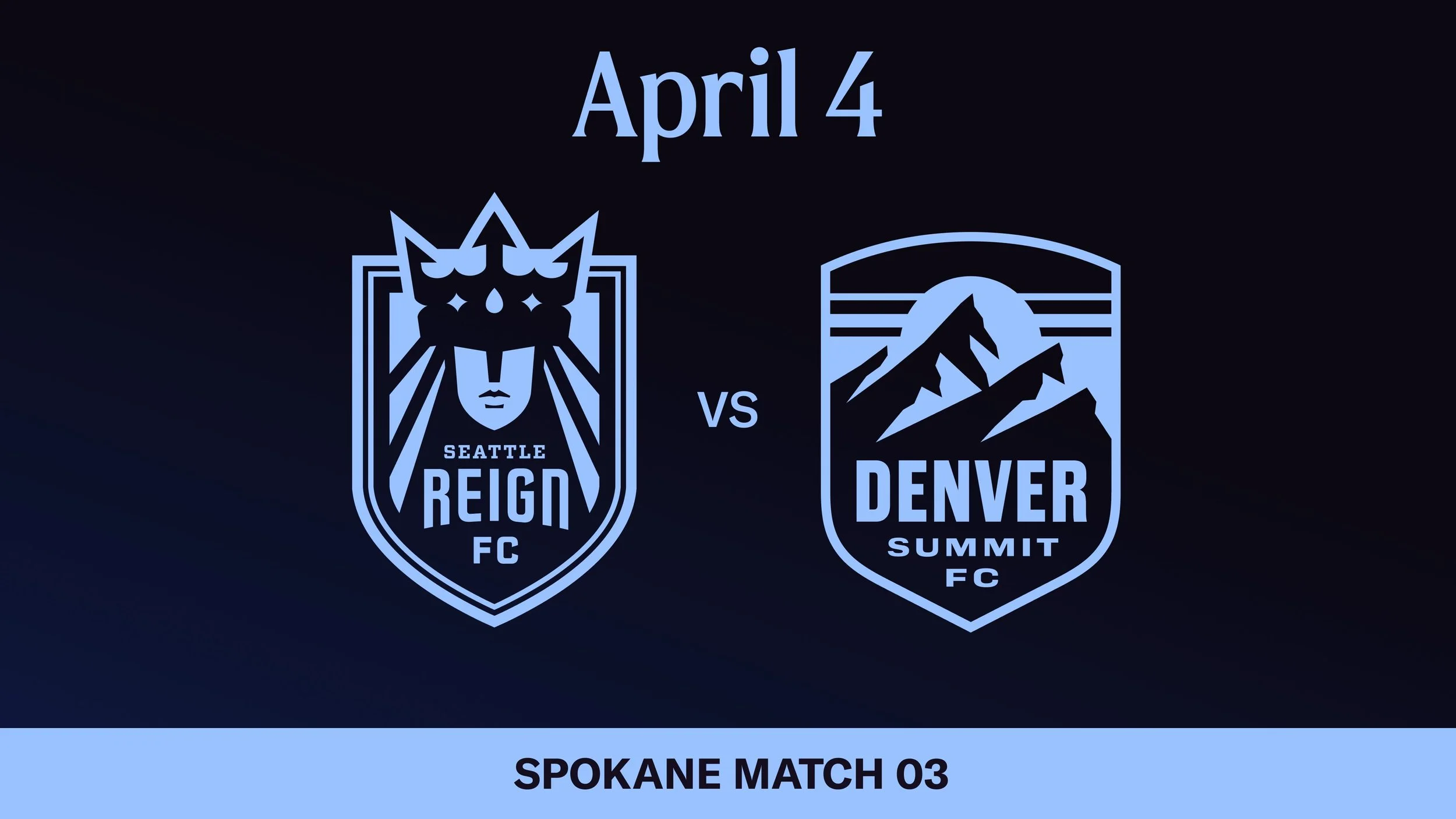 Reign FC logo and Denver Summit logo in light blue