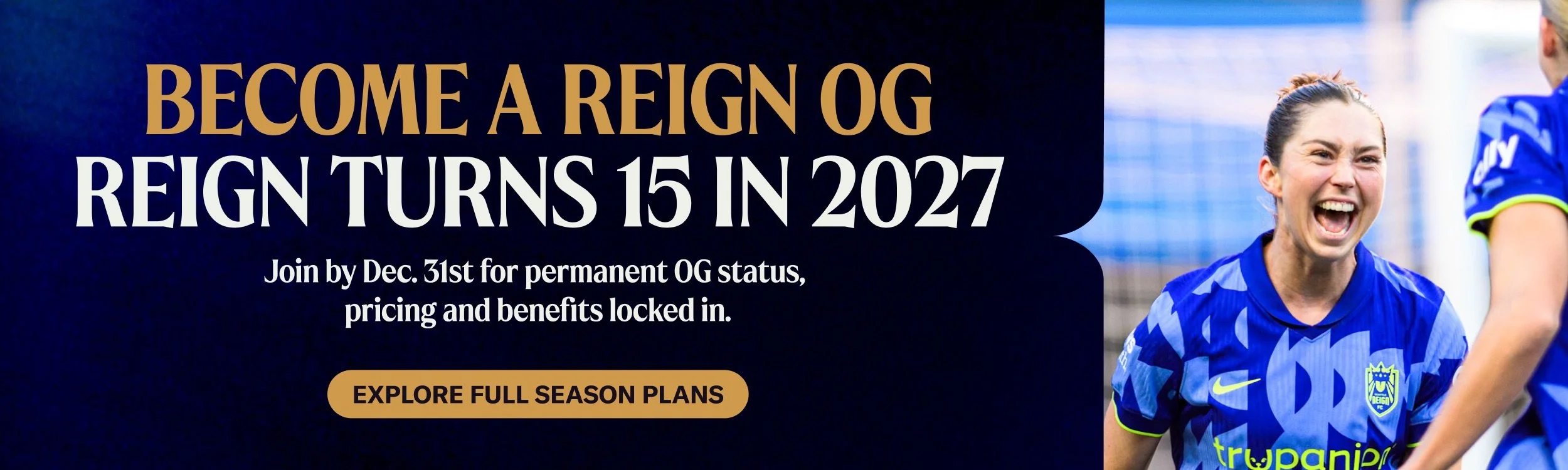 Become a Reign OG and Maddie Mercado celebrating a goal