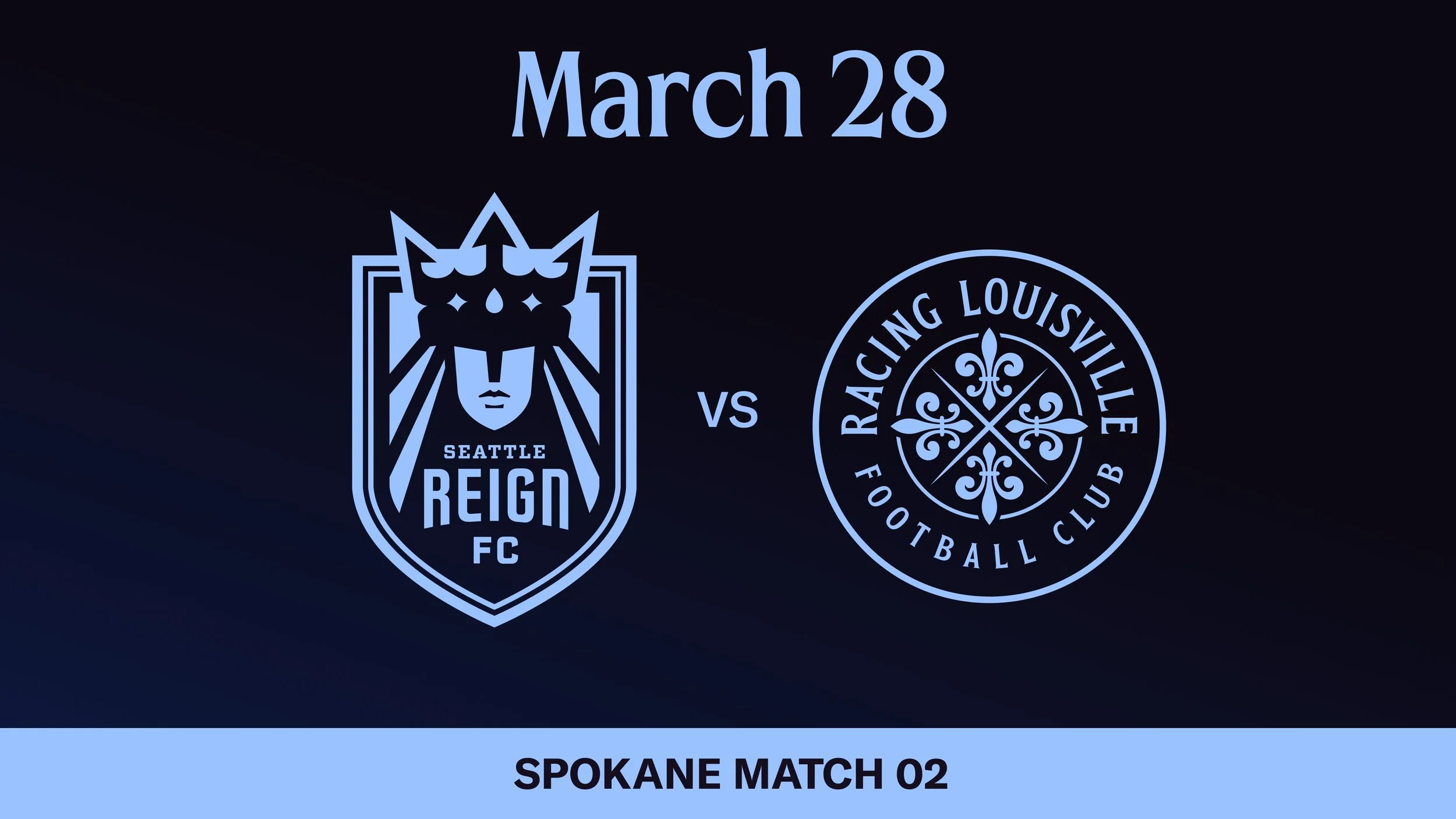 Reign FC logo and Racing Louisville logo in light blue