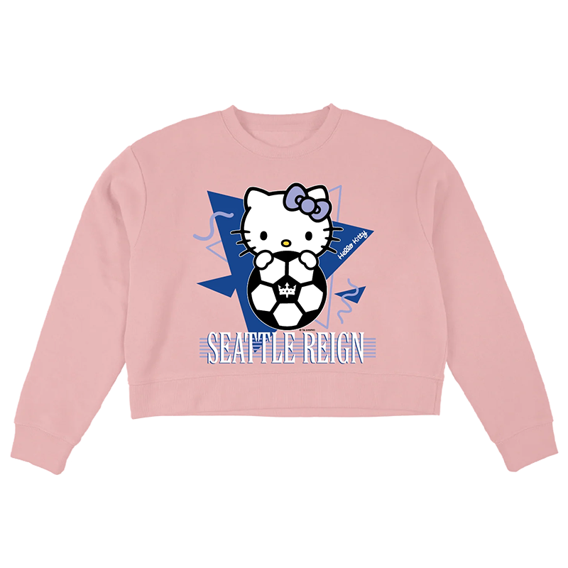 pink crop crew neck with hello kitty wearing a reign fc surge kit