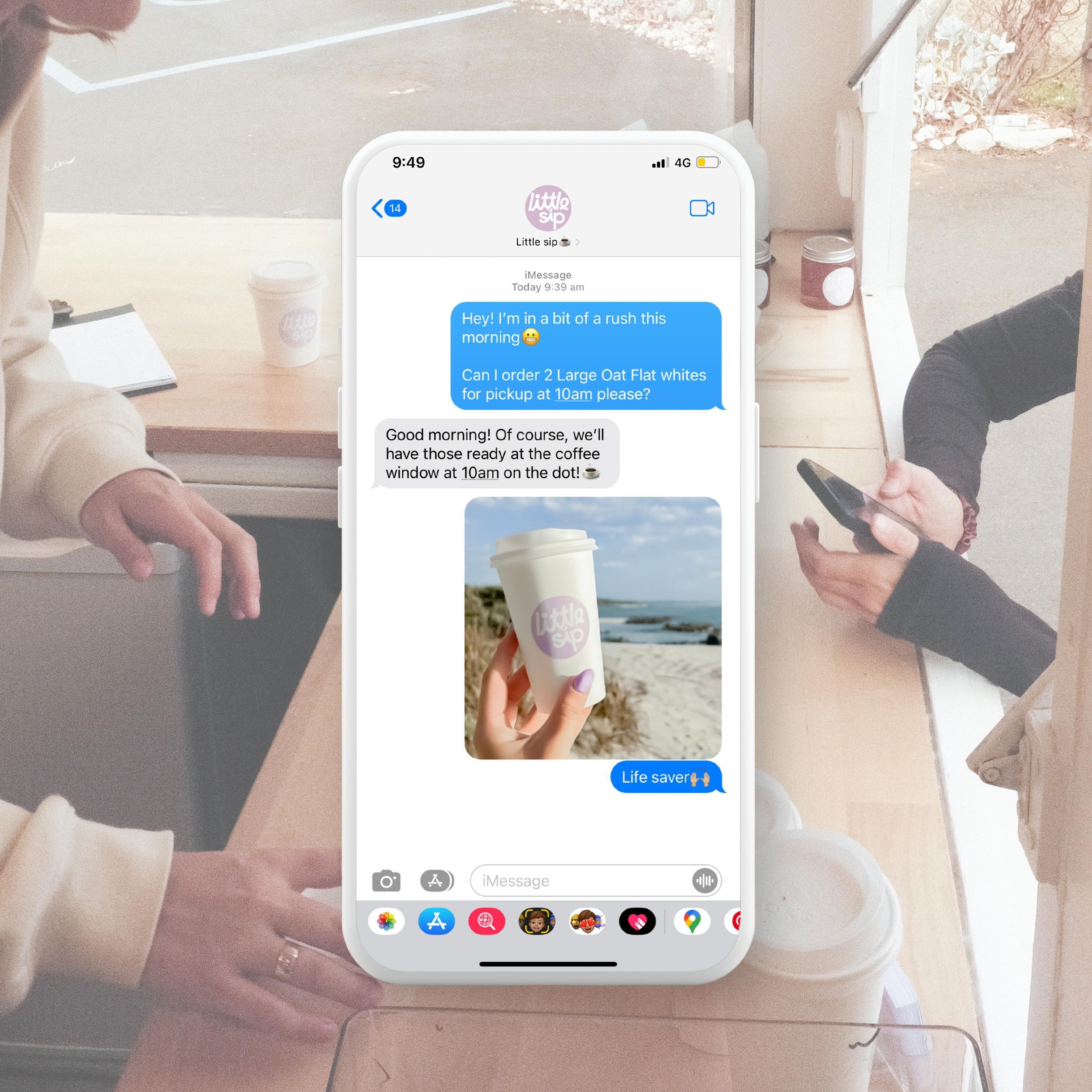 In a rush and need a quick caffeine fix?
Text ahead to skip the line!

Just text with your Name, Order and pickup time to 0474 811 419 and we&rsquo;ll have it ready and waiting for you💜